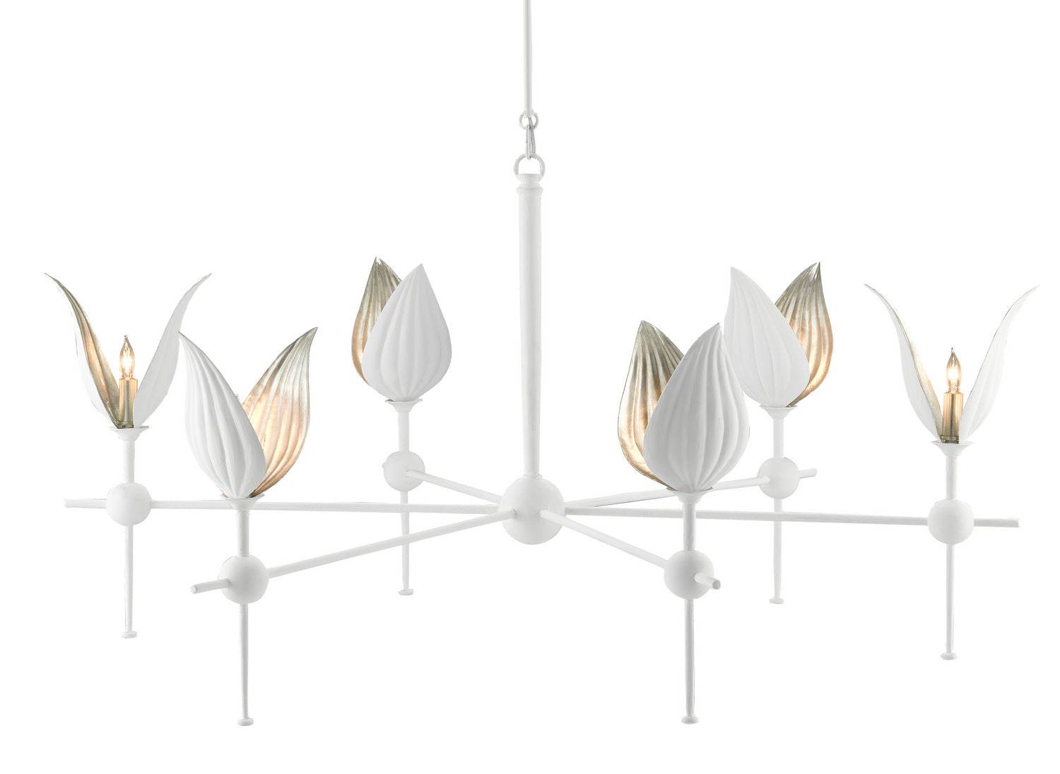 Six Light Chandelier from the Peace collection in Gesso White/Silver Leaf finish