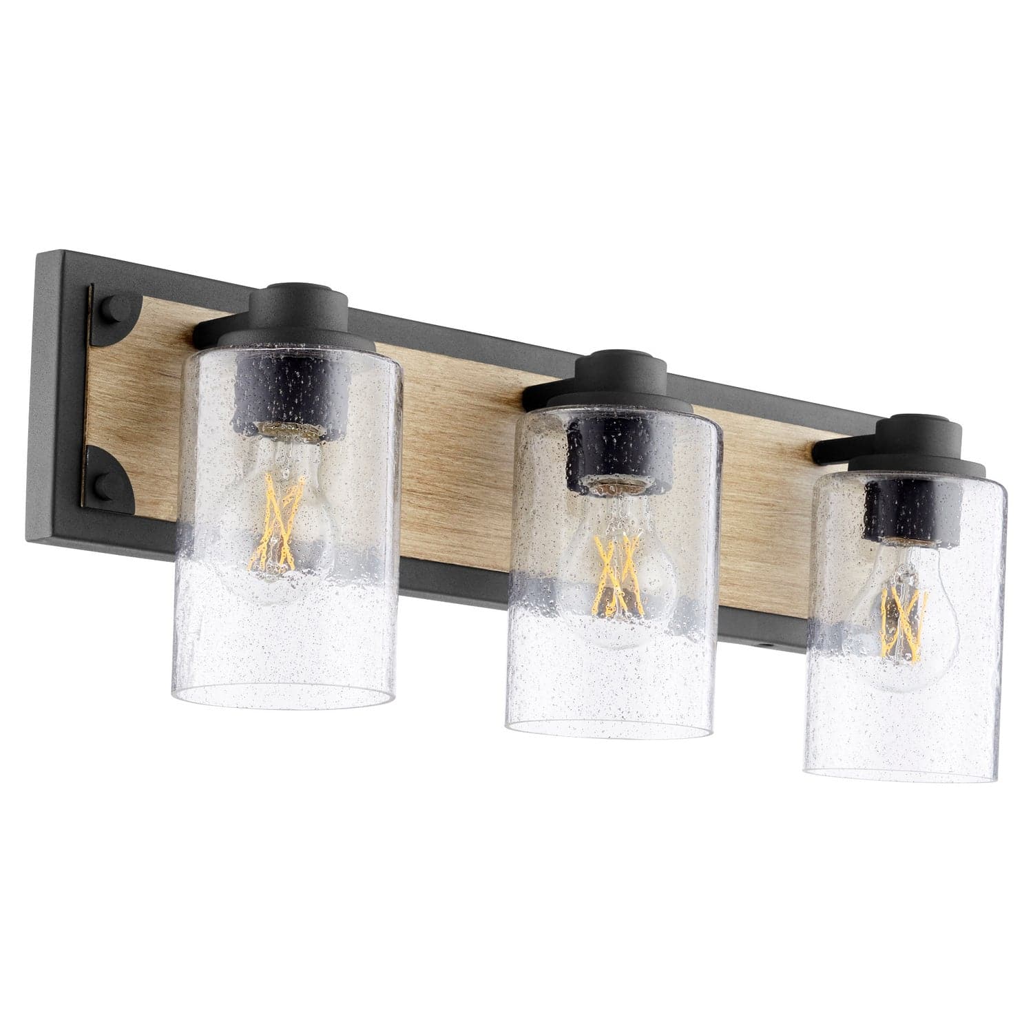 Quorum - 5143-3-69 - Three Light Vanity - 5143 Corner Detail Brackets - Textured Black w/ Driftwood finish