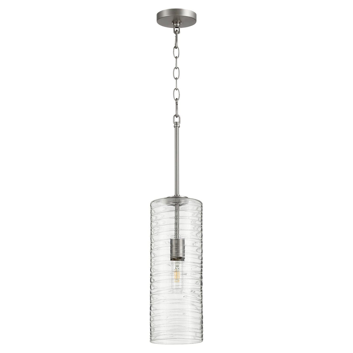 Quorum - 8191-65 - One Light Pendant - Satin Nickel w/ Textured Glass