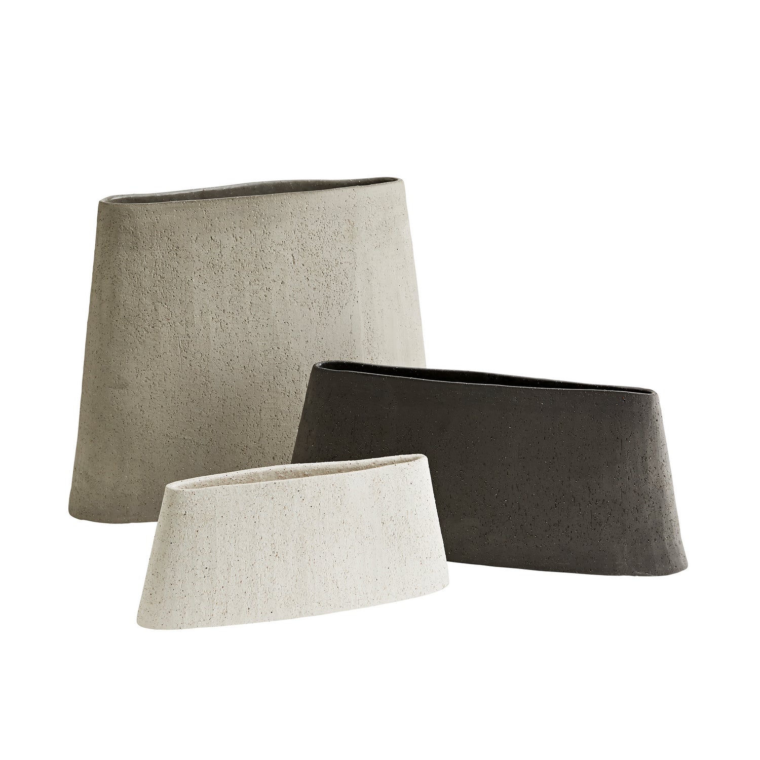 Vases, Set of 3 from the Hasta collection in Gray finish