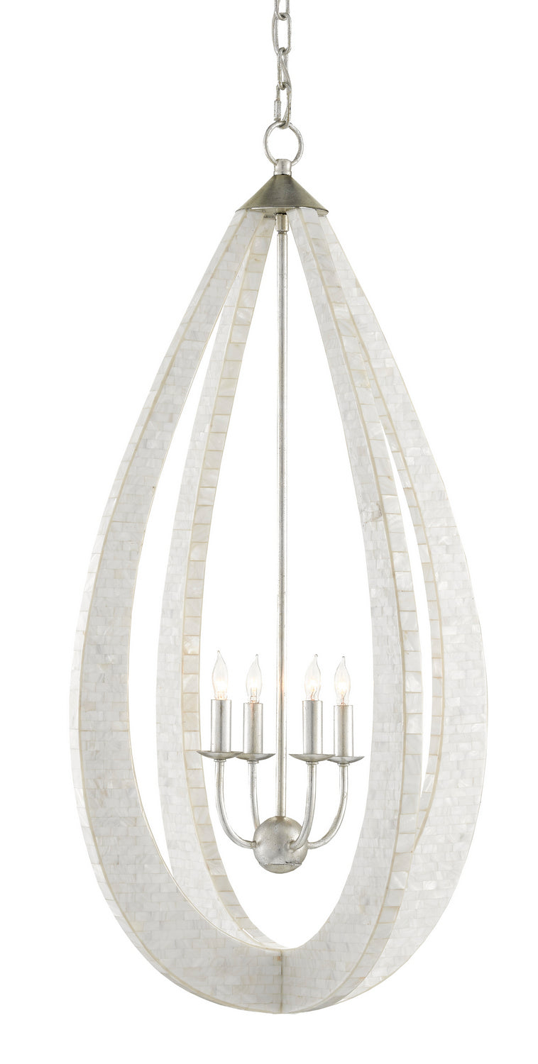 Four Light Chandelier from the Arietta collection in White/Pearl/Silver Leaf finish