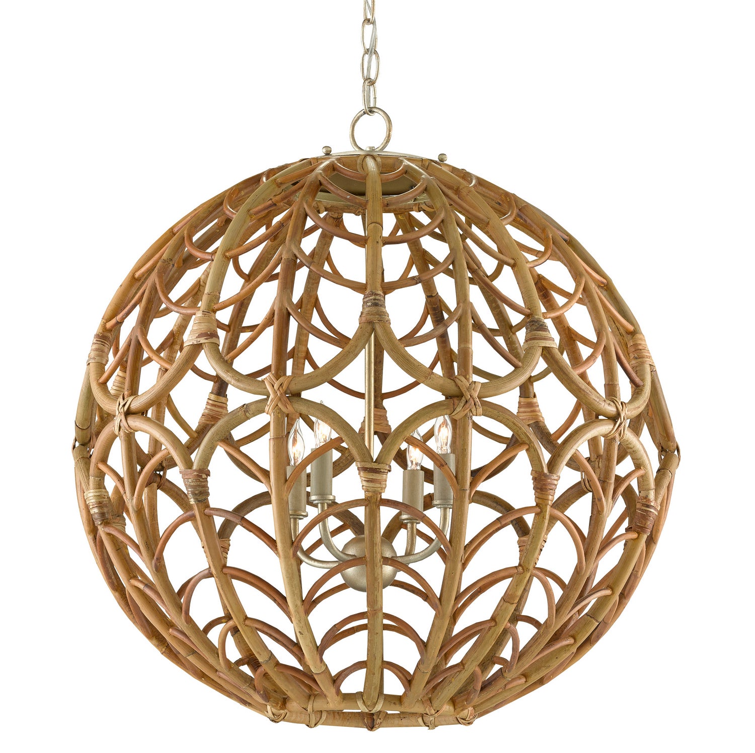 Four Light Chandelier from the Cape collection in Silver Leaf/Smokewood/Natural finish