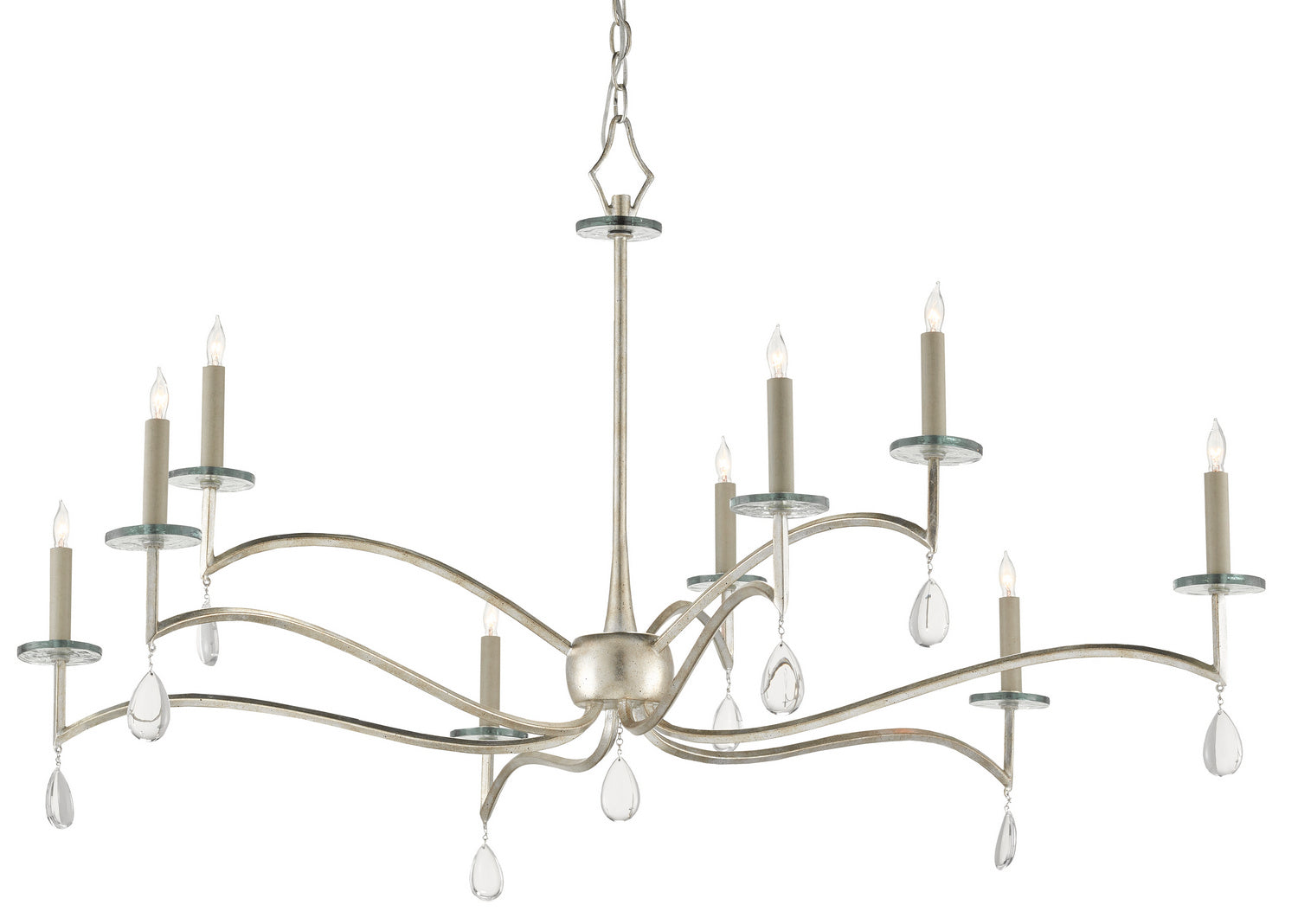 Nine Light Chandelier from the Serilana collection in Antique Silver Leaf/Natural finish