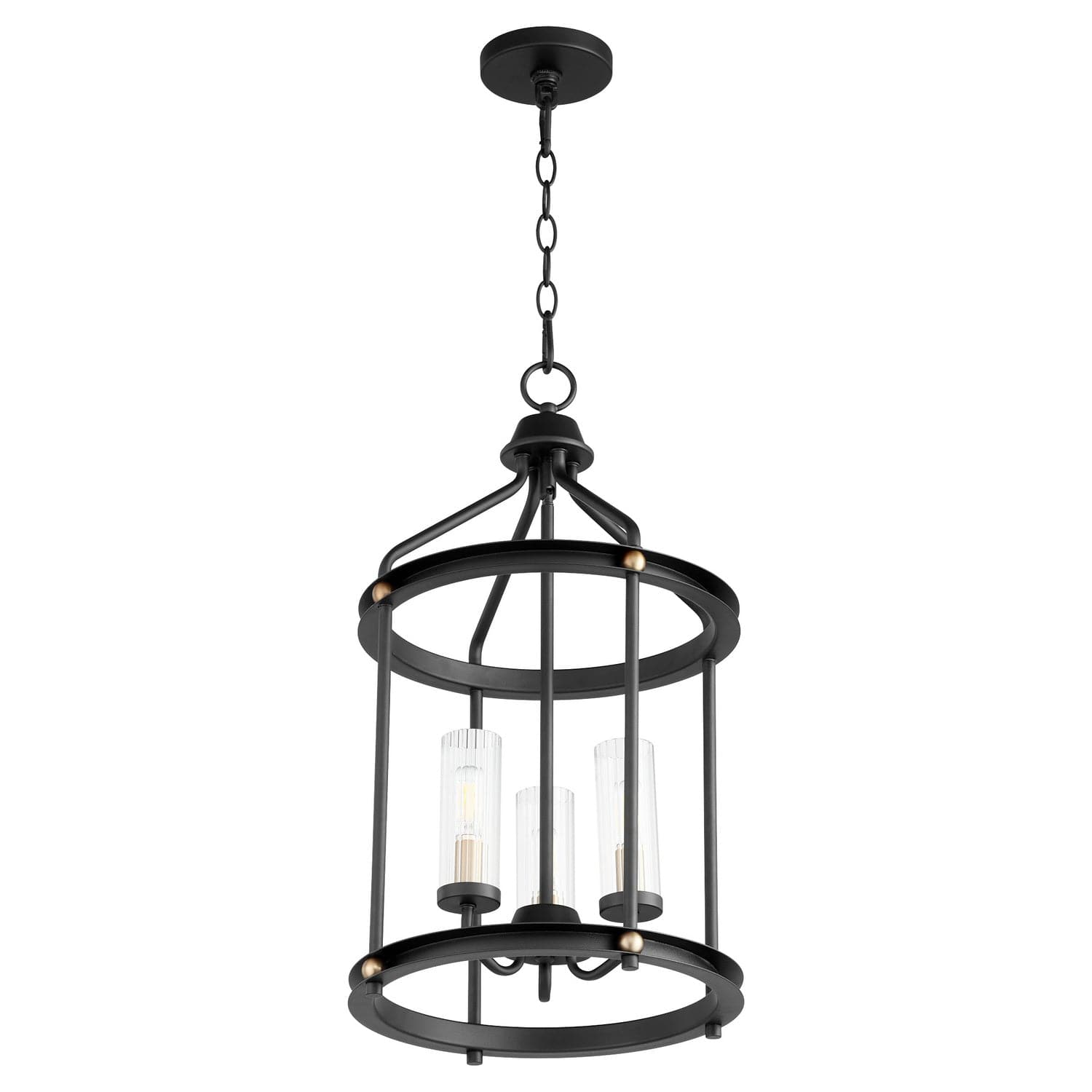 Quorum - 829-3-6980 - Three Light Entry Pendant - Empire - Textured Black w/ Aged Brass