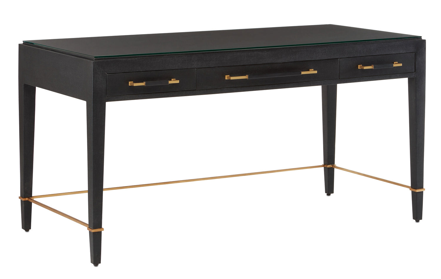 Desk from the Verona collection in Black Lacquered Linen/Champagne Metal finish