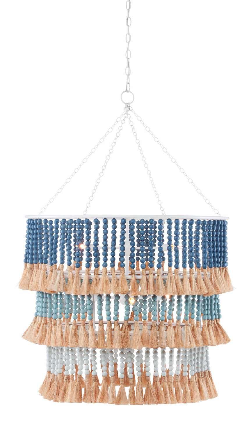 Seven Light Chandelier from the Jamie Beckwith collection in Sugar White/Mist Blue/Demin Blue/Natural Rope finish