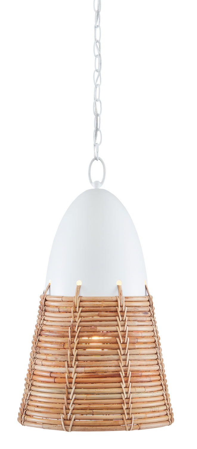 One Light Pendant from the Arundo collection in Gesso White/Natural Rattan finish