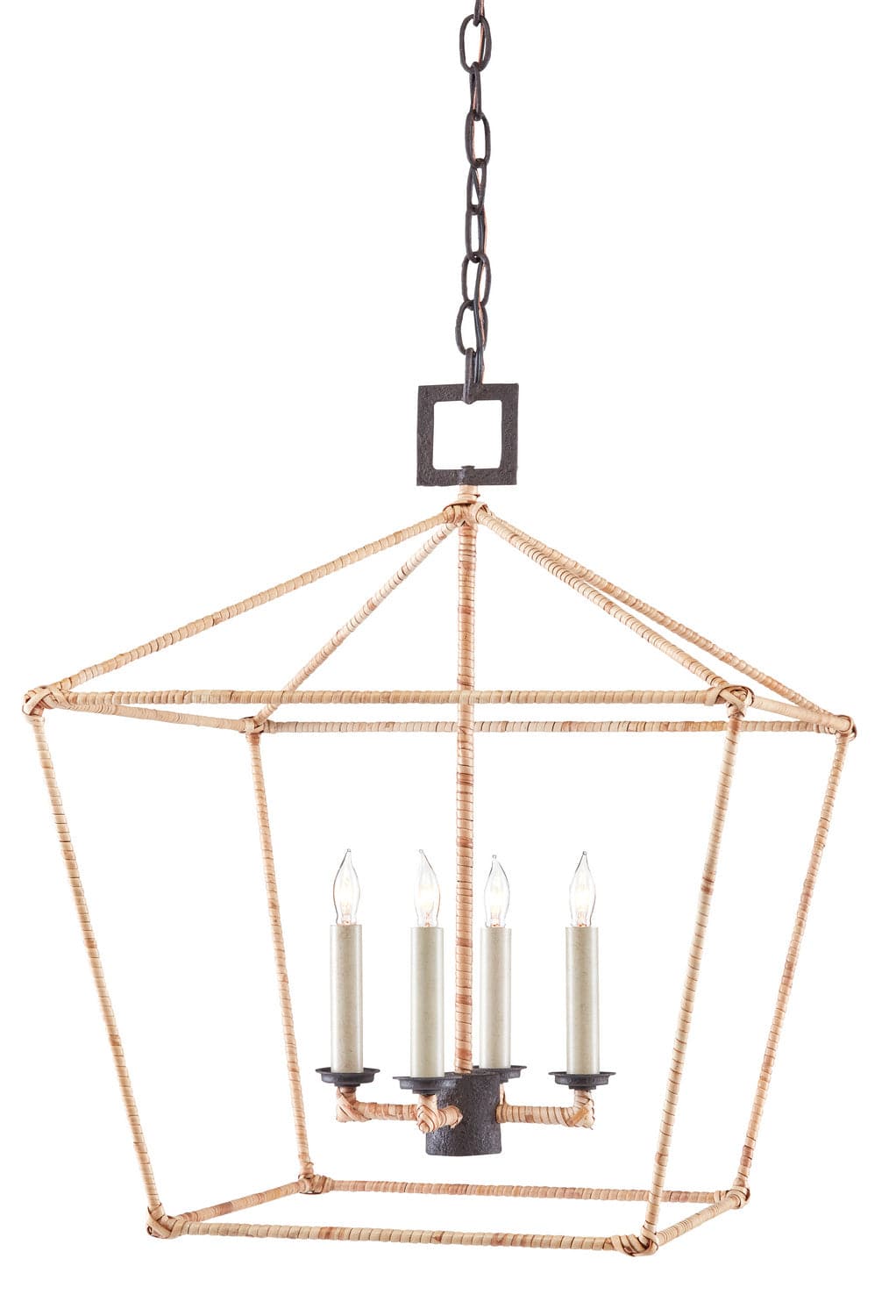 Four Light Lantern from the Denison Rattan collection in Mole Black/Natural Rattan finish