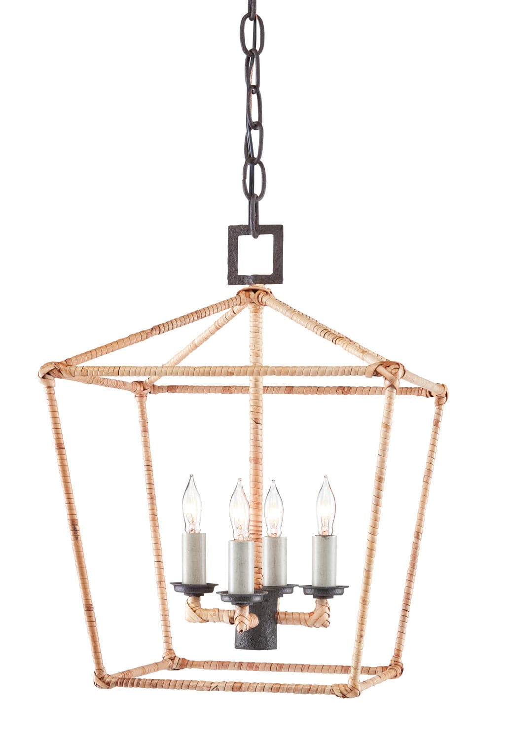 Four Light Lantern from the Denison Rattan collection in Mole Black/Natural Rattan finish