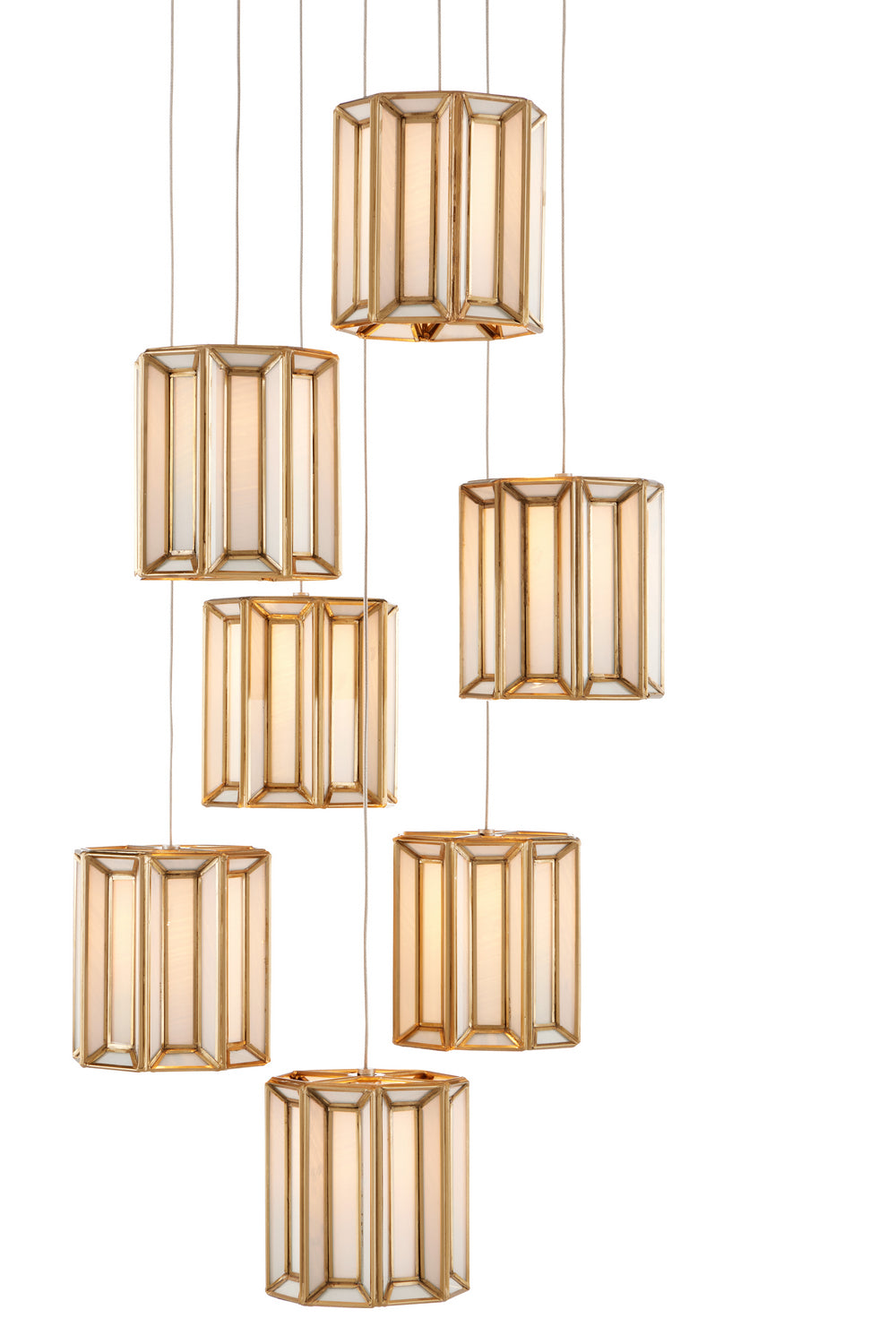 Seven Light Pendant from the Daze collection in Antique Brass/White/Painted Silver finish