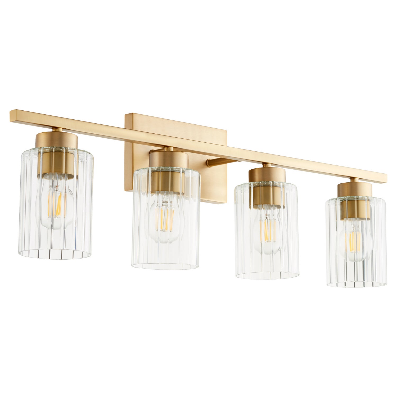 Quorum - 501-4-280 - Four Light Vanity - Ladin - Aged Brass w/ Clear Fluted Glass