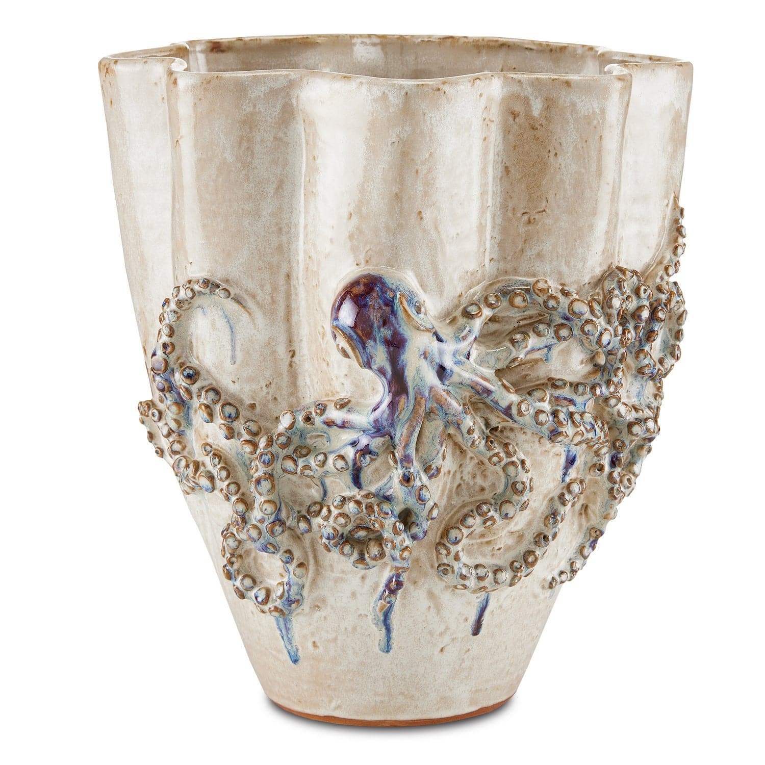 Vase from the Octopus collection in Cream/Reactive Blue finish