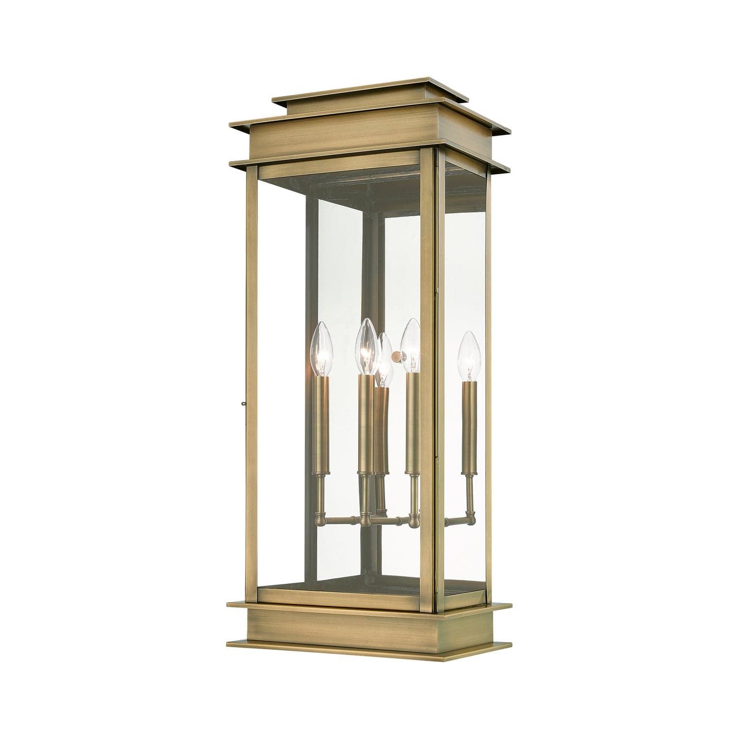 Livex Lighting - 20208-01 - Three Light Outdoor Wall Lantern - Princeton - Antique Brass w/Polished Chrome Stainless Steel Reflector