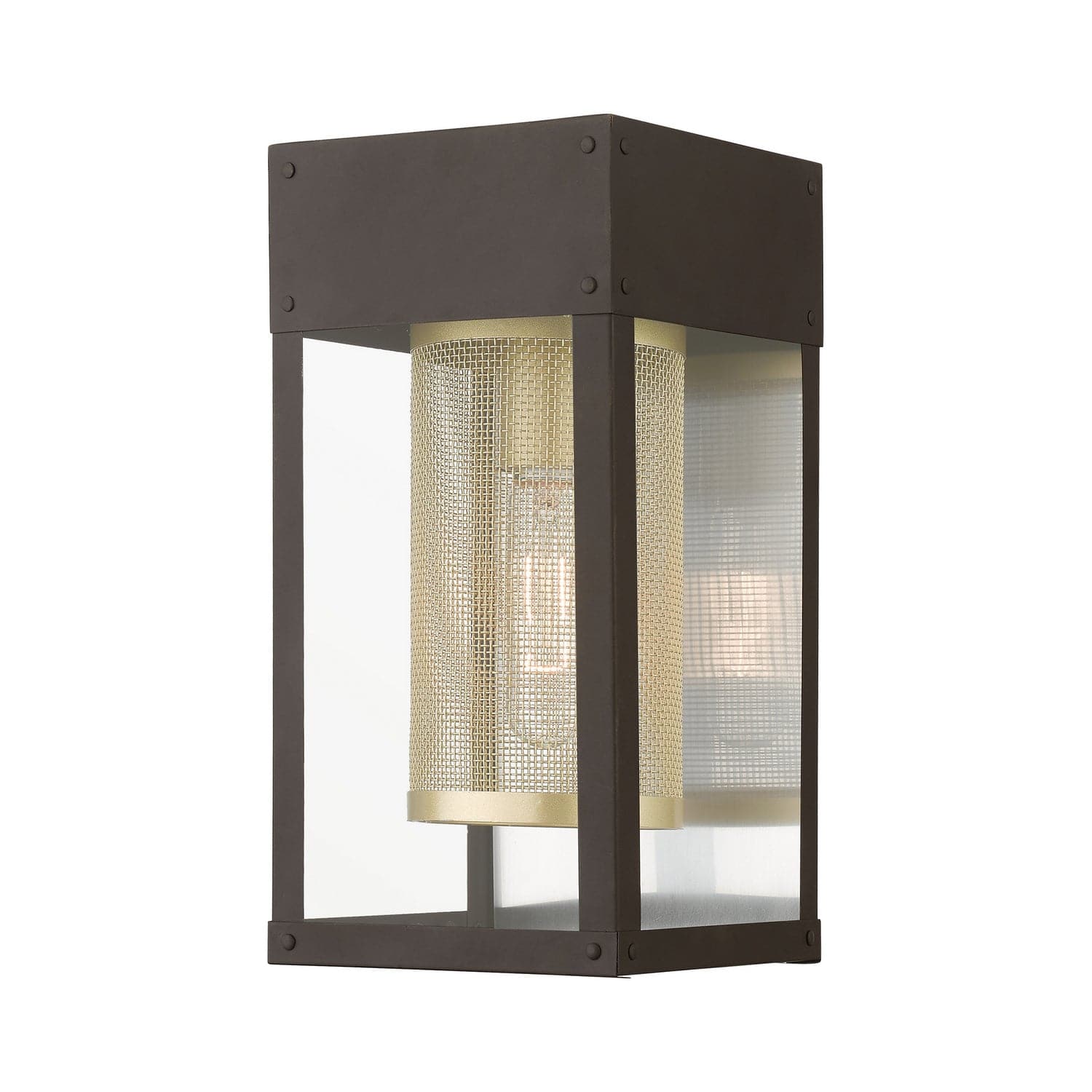 Livex Lighting - 20761-07 - One Light Outdoor Wall Lantern - Franklin - Bronze w/Soft Gold Candle and Brushed Nickel Stainless Steel Reflector