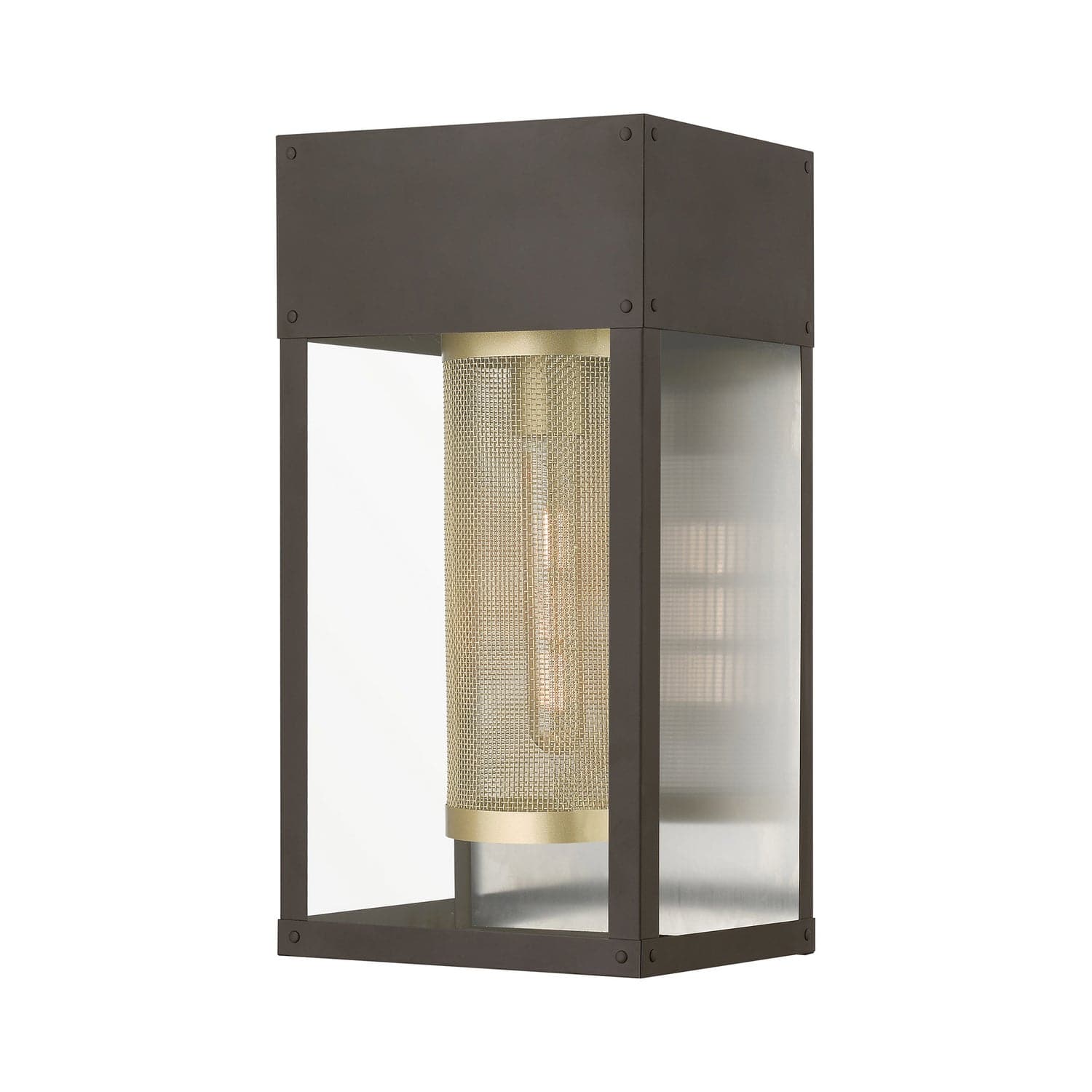 Livex Lighting - 20762-07 - One Light Outdoor Wall Lantern - Franklin - Bronze w/Soft Gold Candle and Brushed Nickel Stainless Steel Reflector