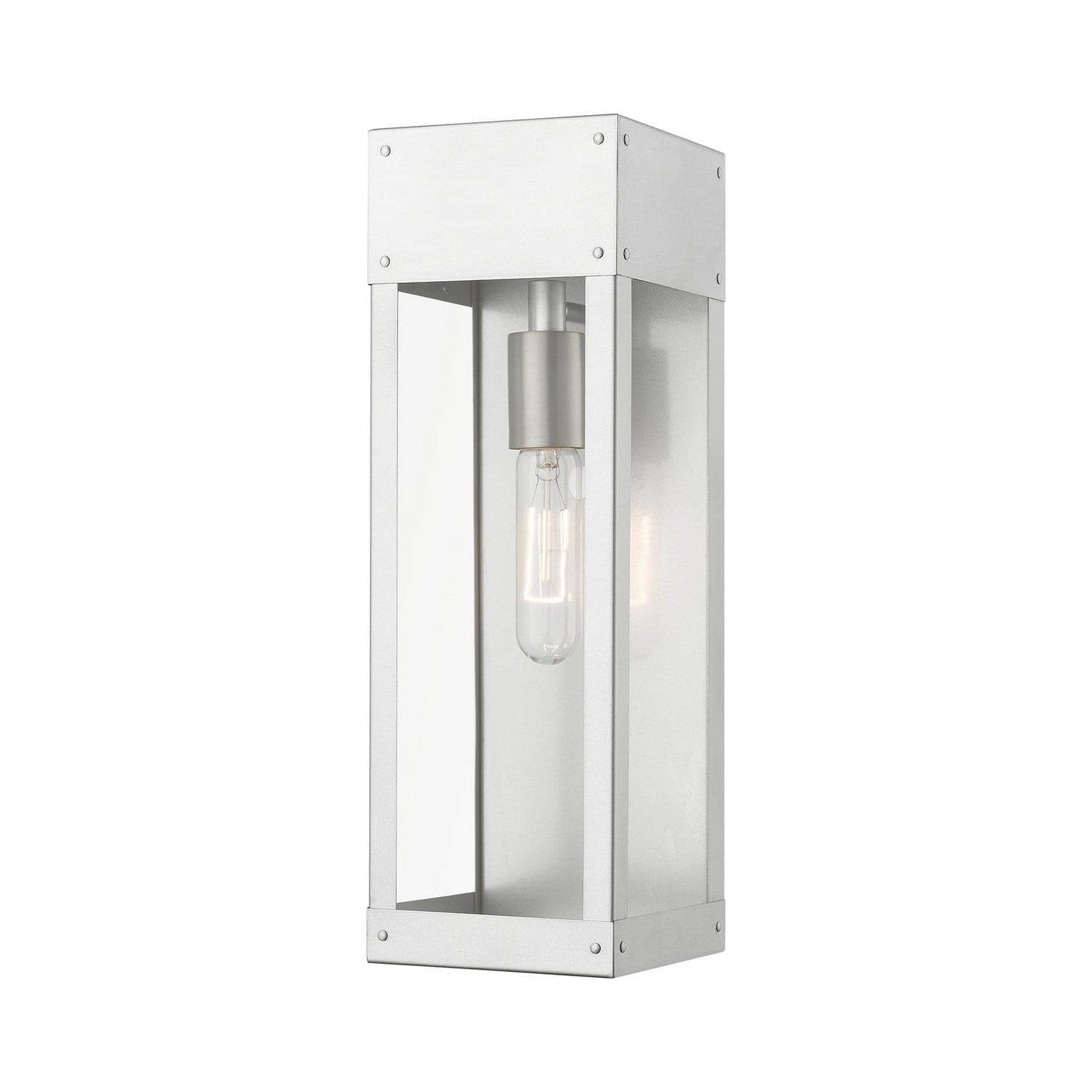 Livex Lighting - 20873-81 - One Light Outdoor Wall Lantern - Barrett - Painted Satin Nickel w/Brushed Nickel Candle