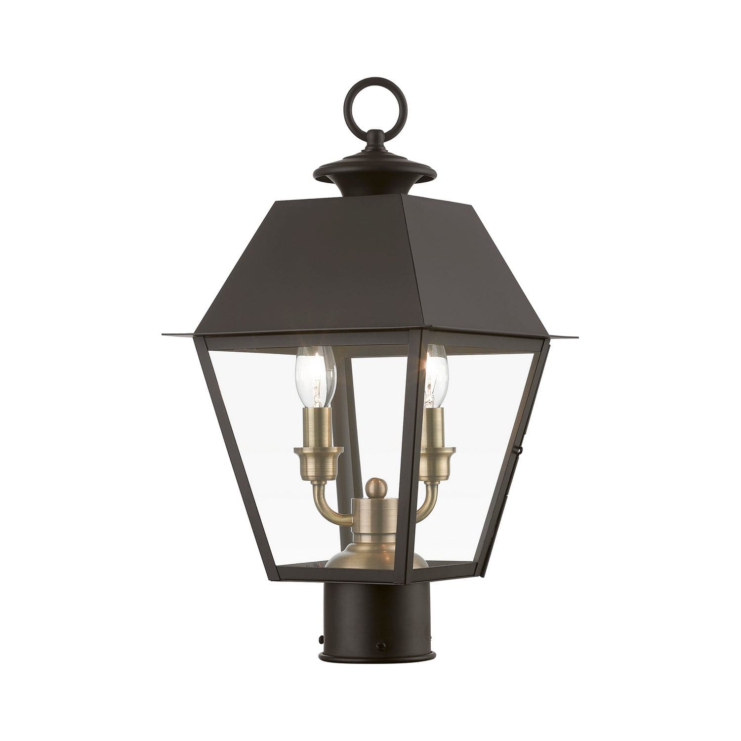 Livex Lighting - 27216-07 - Two Light Outdoor Post Top Lantern - Wentworth - Bronze w/Antique Brass Finish Cluster