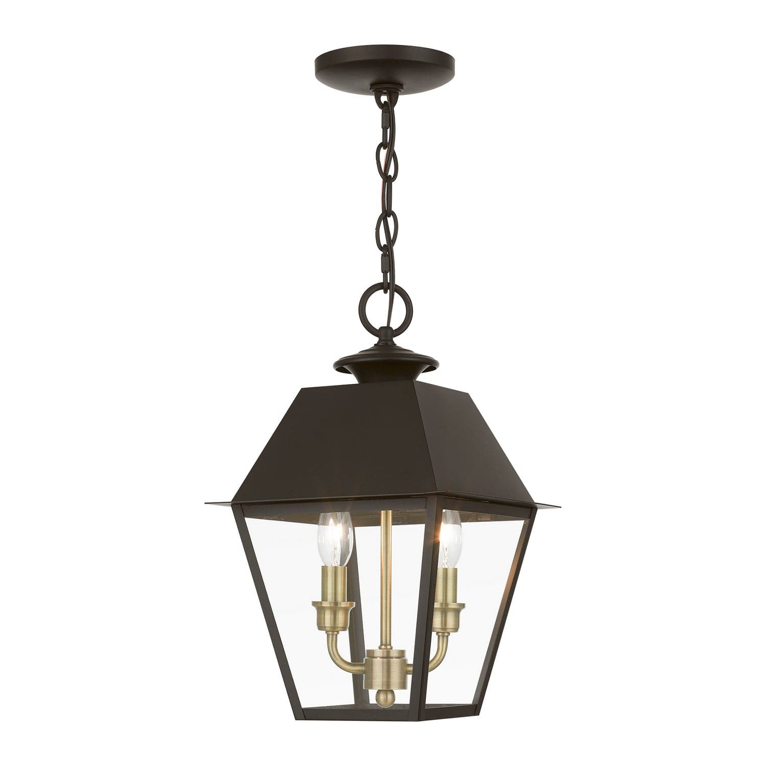 Livex Lighting - 27217-07 - Two Light Outdoor Pendant - Wentworth - Bronze w/Antique Brass Finish Cluster