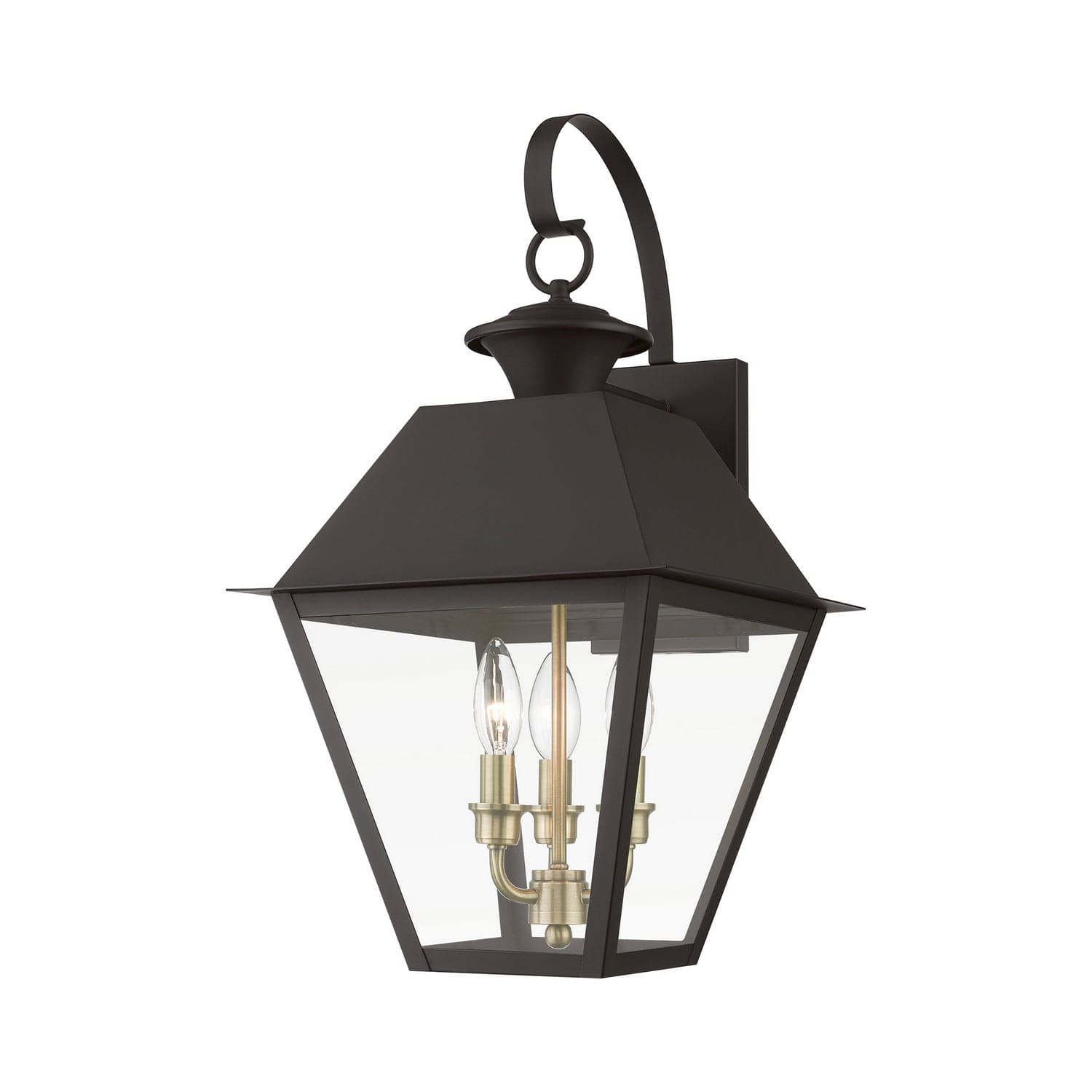 Livex Lighting - 27218-07 - Three Light Outdoor Wall Lantern - Wentworth - Bronze w/Antique Brass Finish Cluster