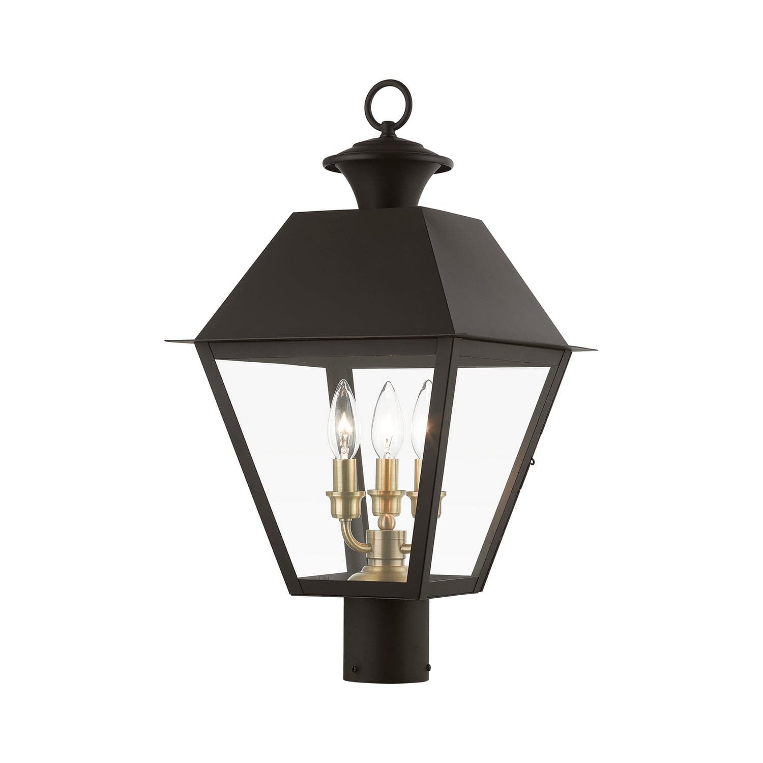 Livex Lighting - 27219-07 - Three Light Outdoor Post Top Lantern - Wentworth - Bronze w/Antique Brass Finish Cluster