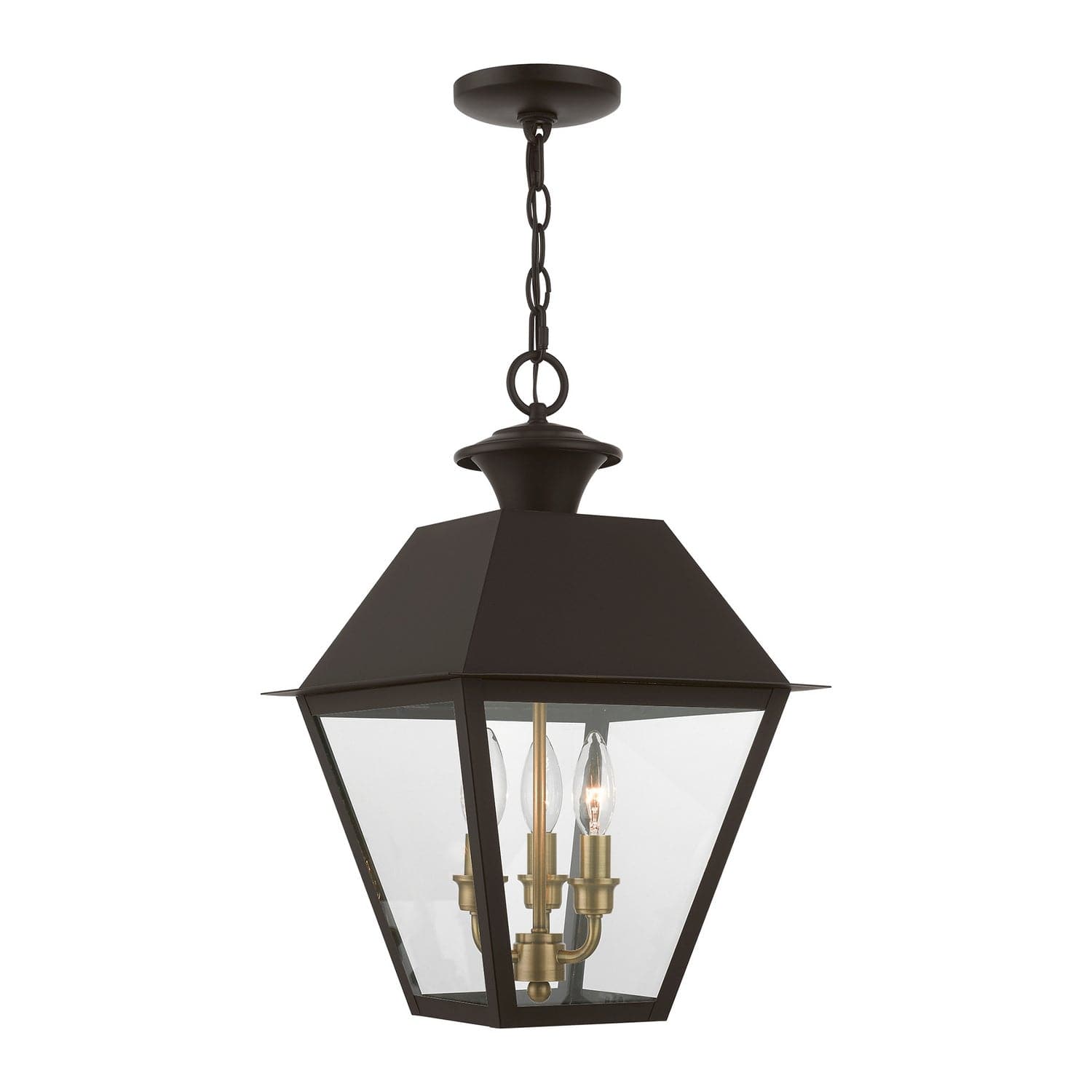 Livex Lighting - 27220-07 - Three Light Outdoor Pendant - Wentworth - Bronze w/Antique Brass Finish Cluster