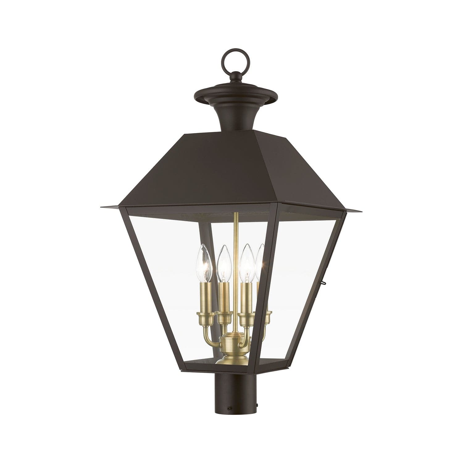 Livex Lighting - 27223-07 - Four Light Outdoor Post Top Lantern - Wentworth - Bronze w/Antique Brass Finish Cluster