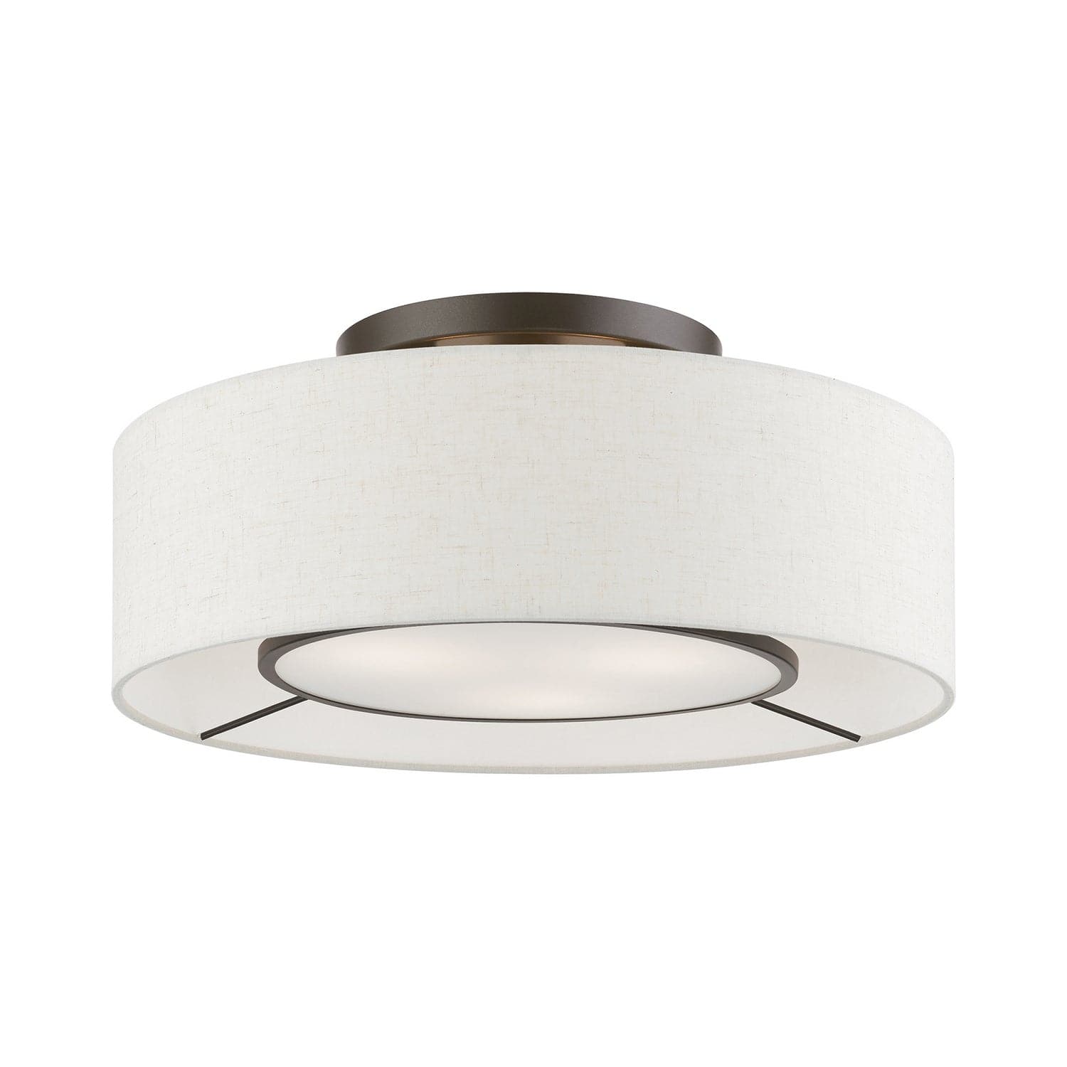 Livex Lighting - 40143-91 - Three Light Semi-Flush Mount - Ellsworth - Brushed Nickel w/Shiny White