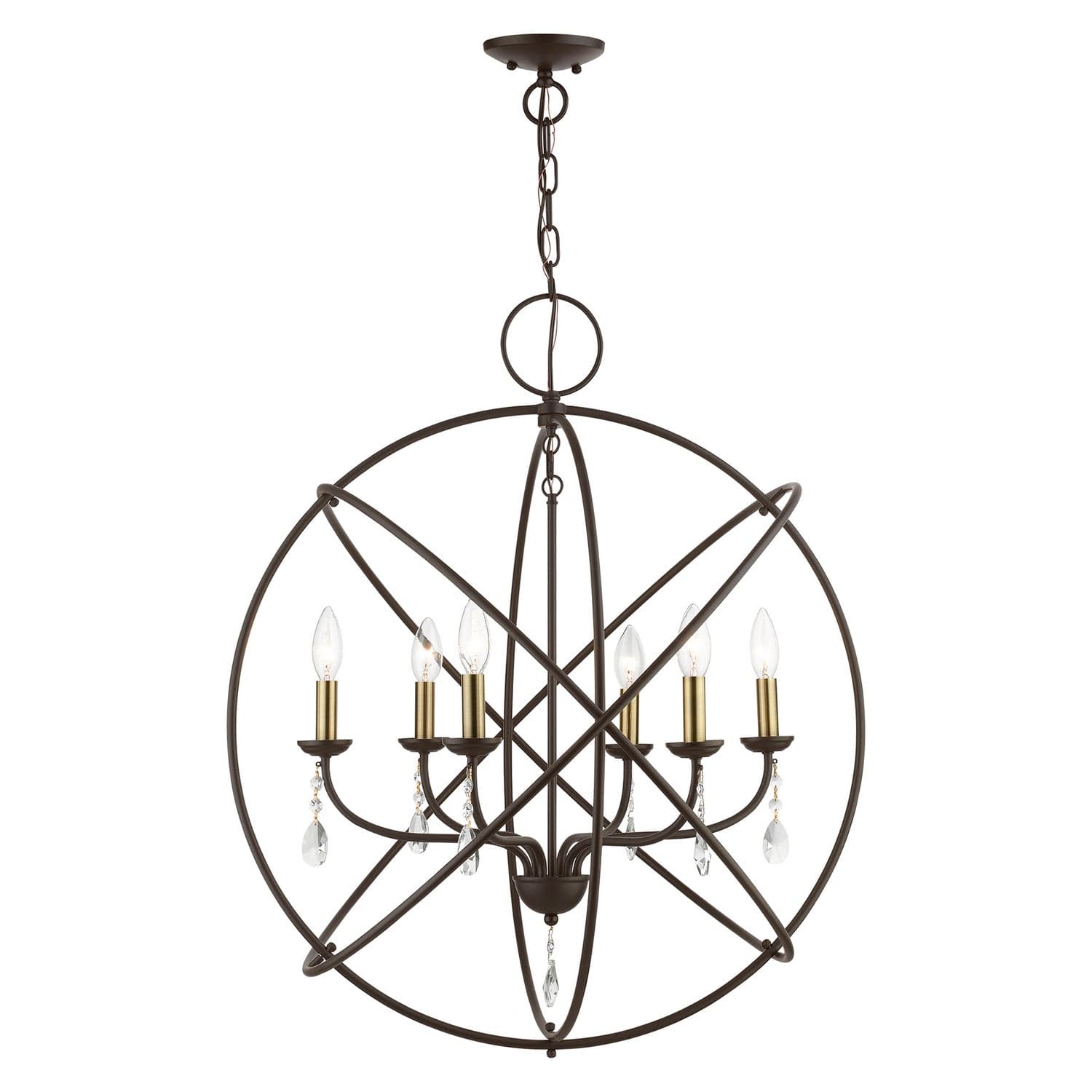 Livex Lighting - 40906-07 - Six Light Pendant Chandelier - Aria - Bronze with Antique Brass Finish Candles