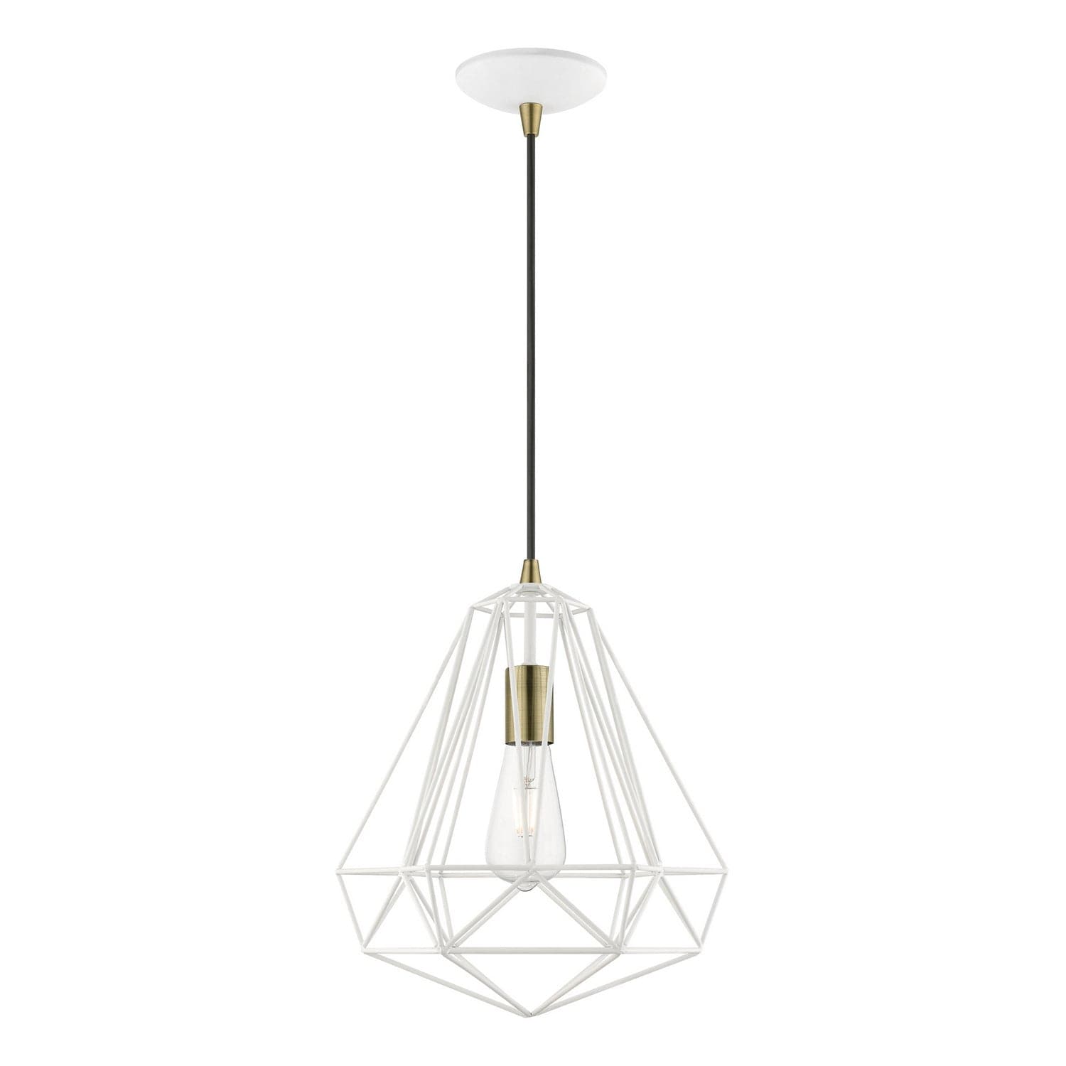 Livex Lighting - 41324-13 - One Light Pendant - Knox - Textured White w/Antique Brass