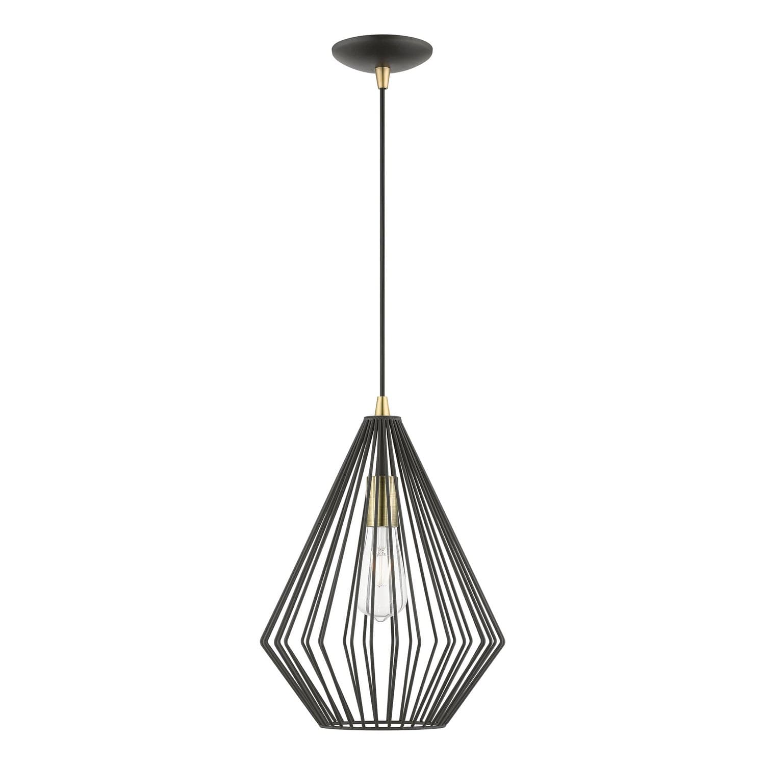 Livex Lighting - 41325-14 - One Light Pendant - Linz - Textured Black w/Antique Brass