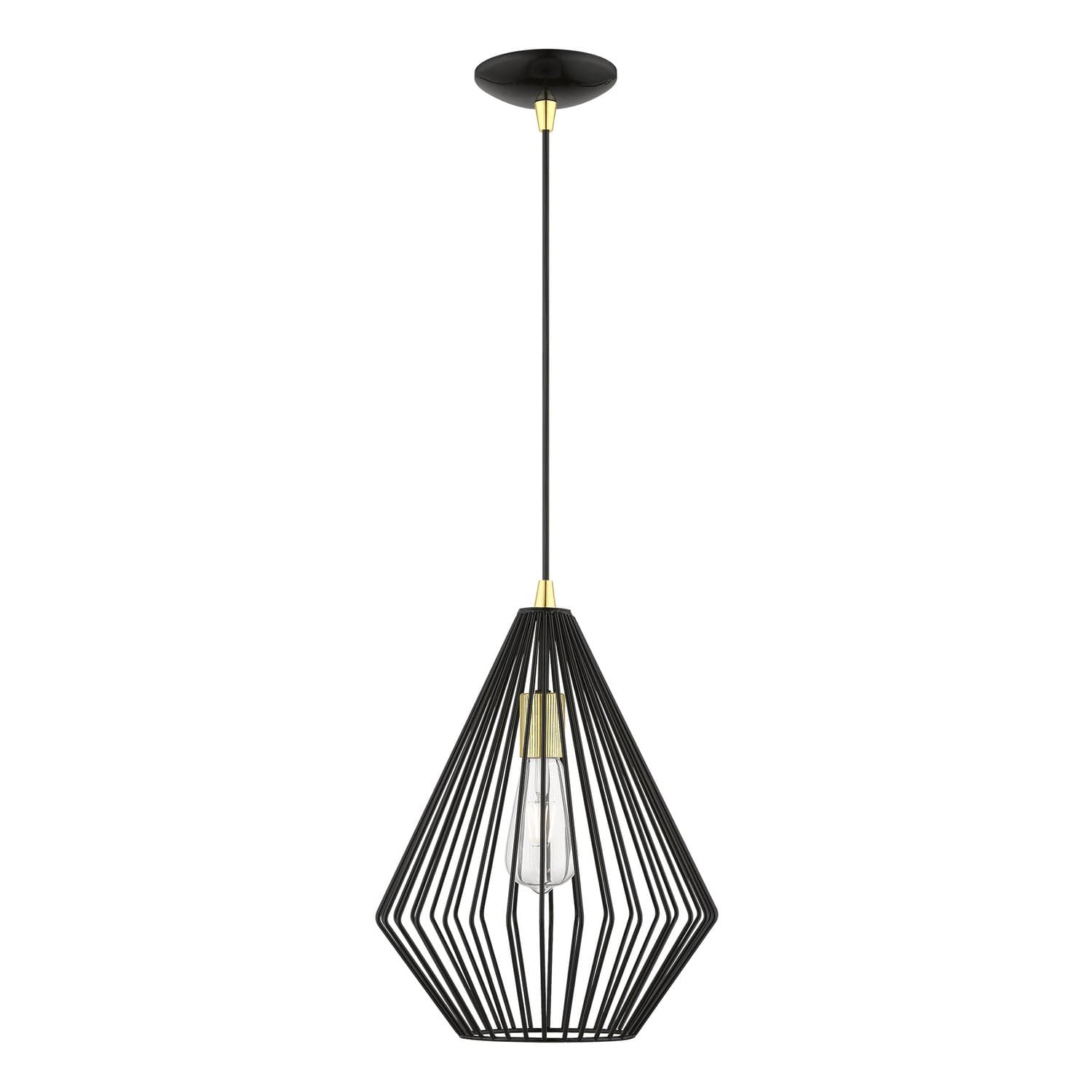 Livex Lighting - 41325-68 - One Light Pendant - Linz - Shiny Black w/Polished Brass