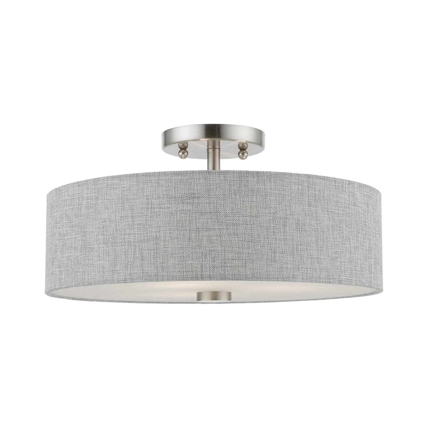 Livex Lighting - 46743-91 - Three Light Semi-Flush Mount - Dakota - Brushed Nickel w/Shiny White