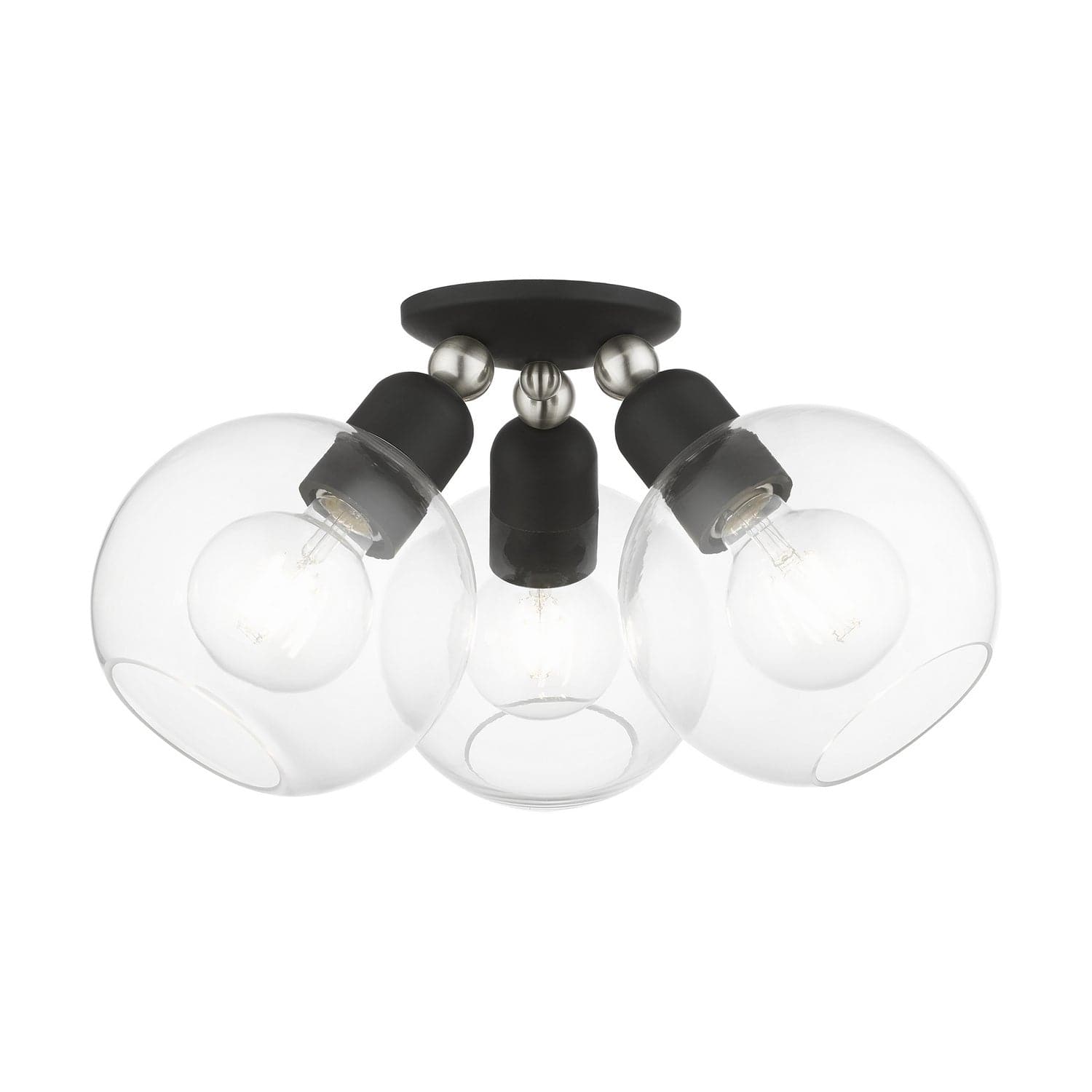 Livex Lighting - 48978-04 - Three Light Semi-Flush Mount - Downtown - Black w/Brushed Nickel