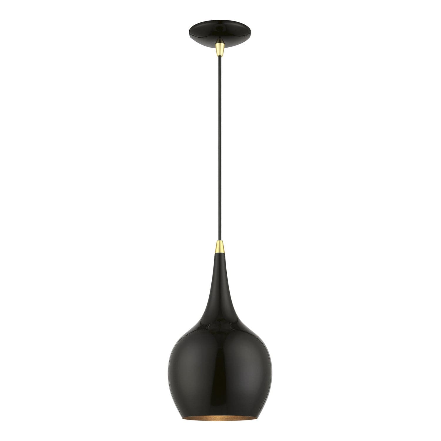 Livex Lighting - 49016-68 - One Light Mini Pendant - Andes - Shiny Black w/Polished Brass