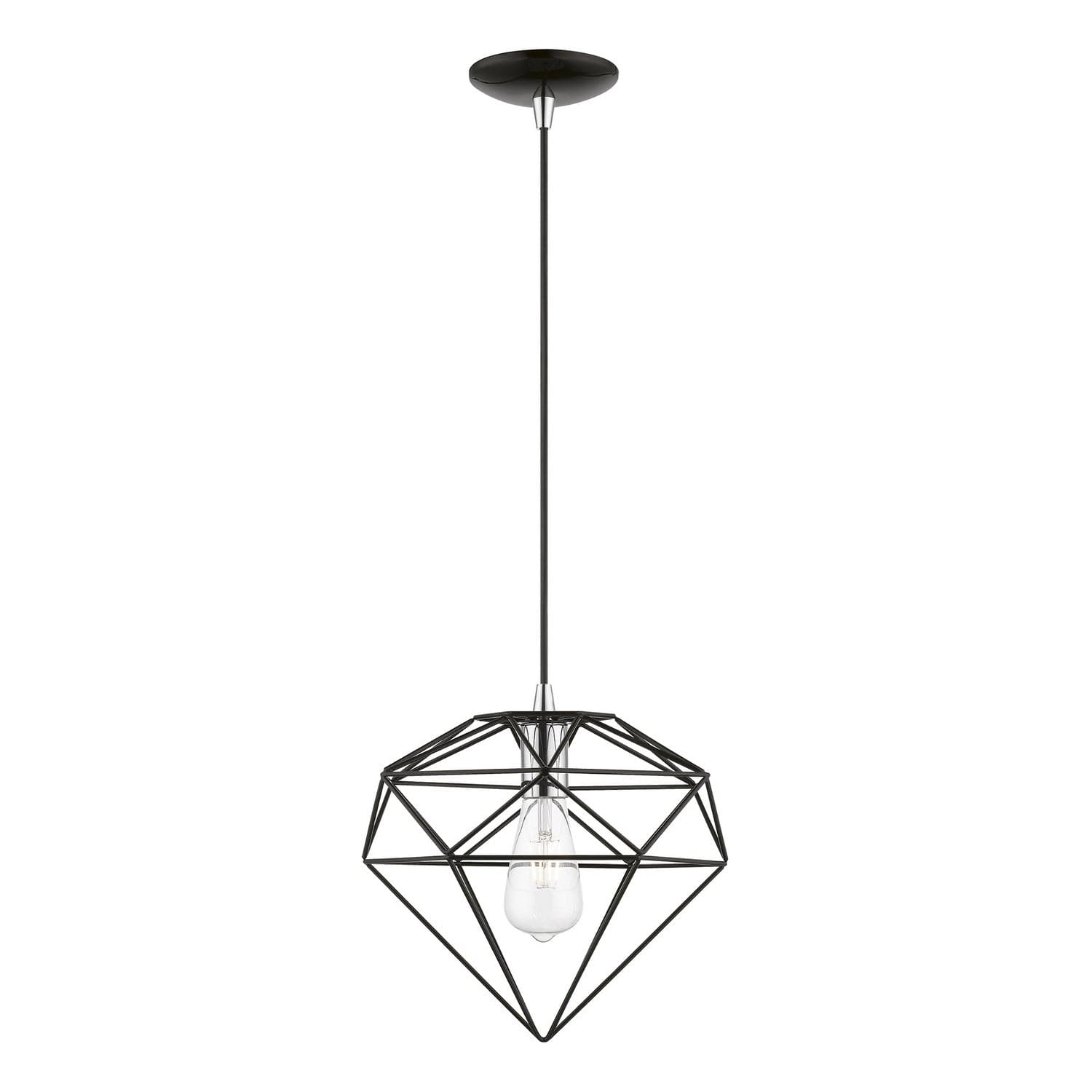 Livex Lighting - 49152-68 - One Light Pendant - Knox - Shiny Black w/Polished Chrome