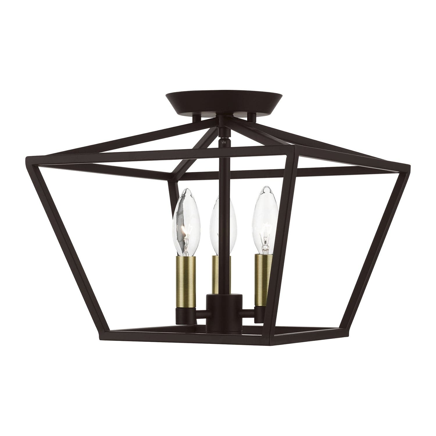 Livex Lighting - 49430-07 - Three Light Semi-Flush Mount - Devone - Bronze w/Antique Brass