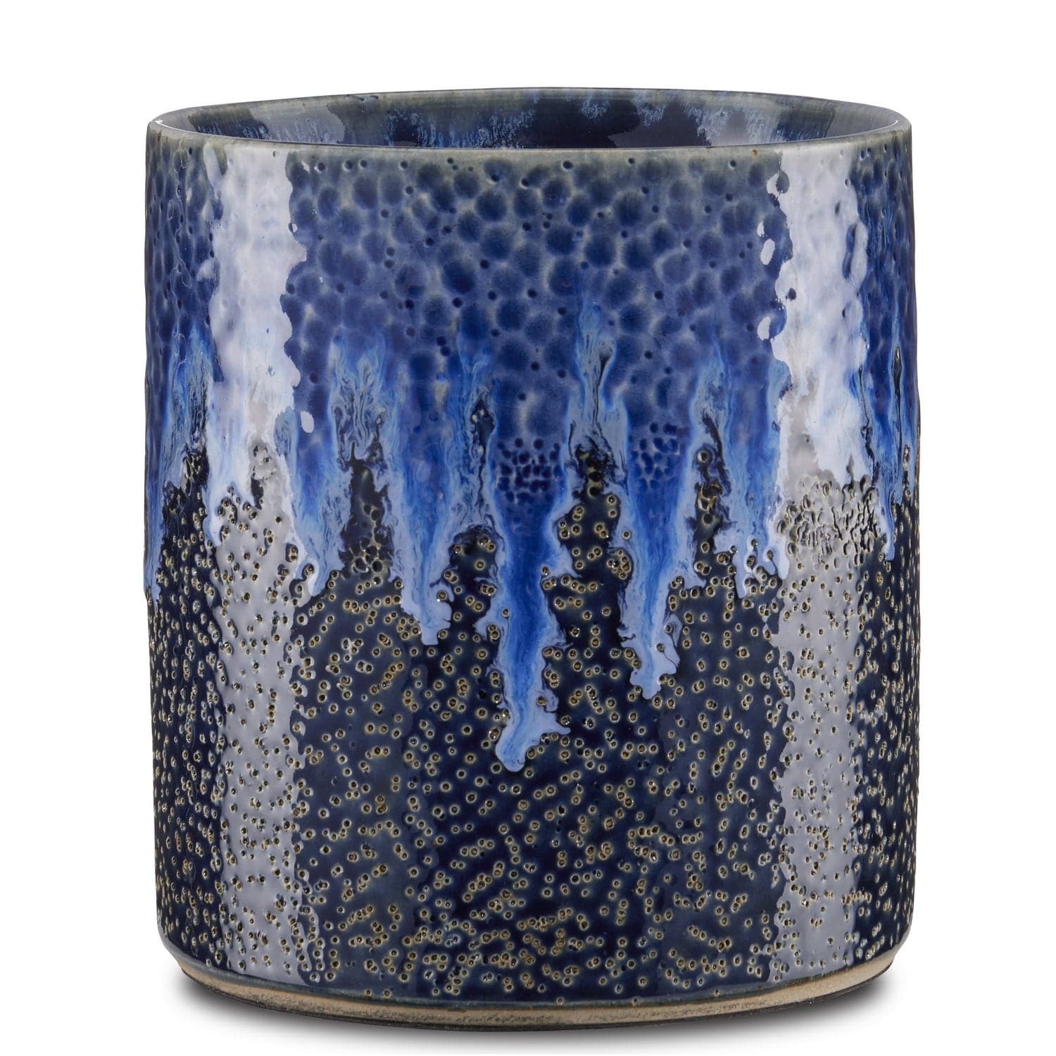 Cachepot from the Kelmscott collection in Dark Blue/Reactive Blue finish