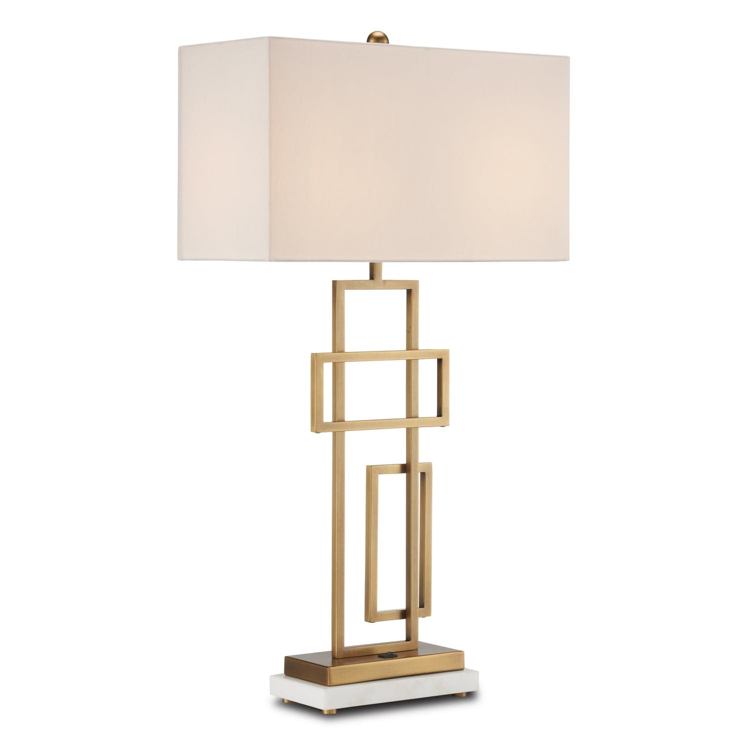 Two Light Table Lamp from the Parallelogram collection in Antique Brass/White finish