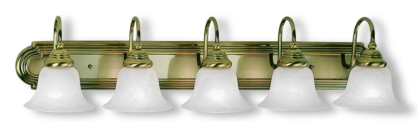 Livex Lighting - 1005-01 - Five Light Bath Vanity - Belmont - Antique Brass