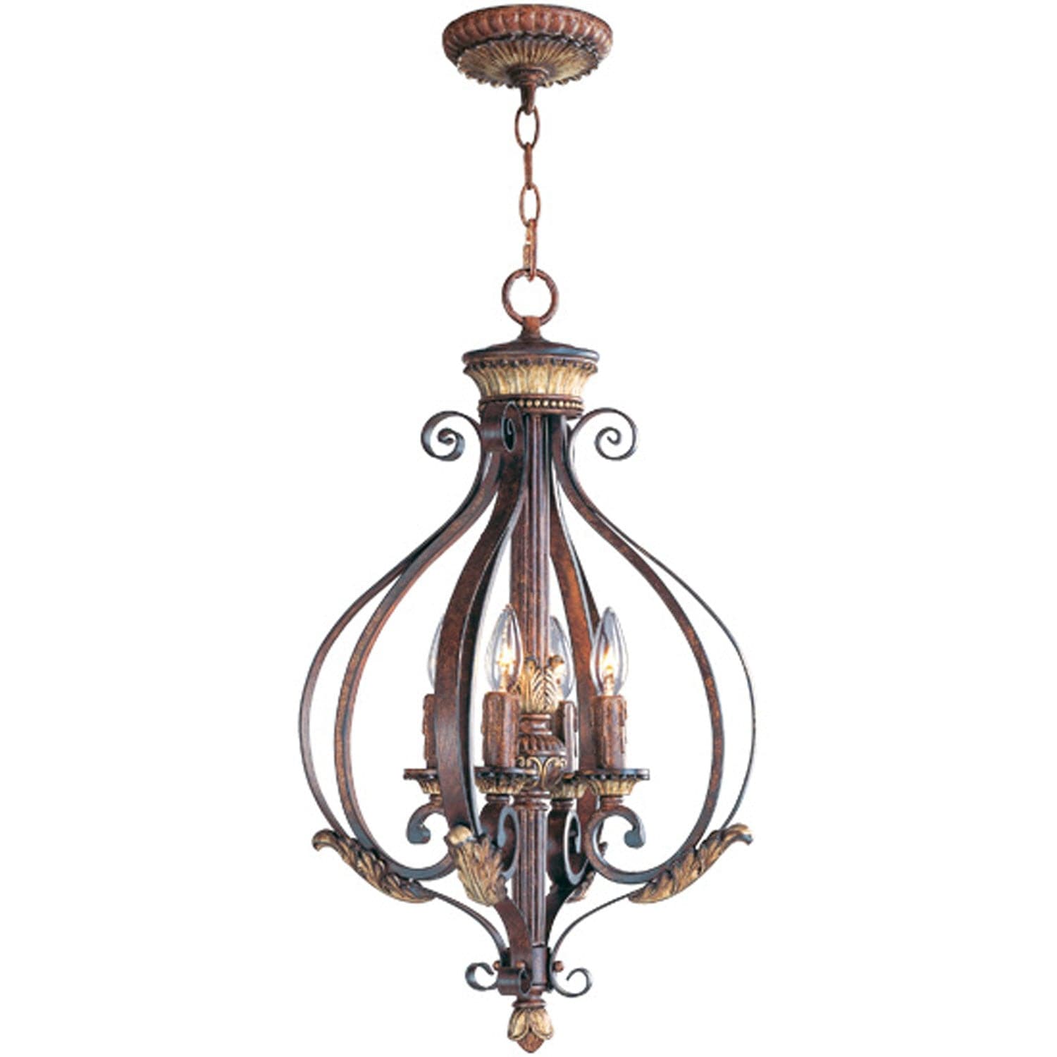 Livex Lighting - 8556-63 - Four Light Foyer Chandelier - Villa Verona - Hand Applied Verona Bronze w/ Aged Gold Leafs