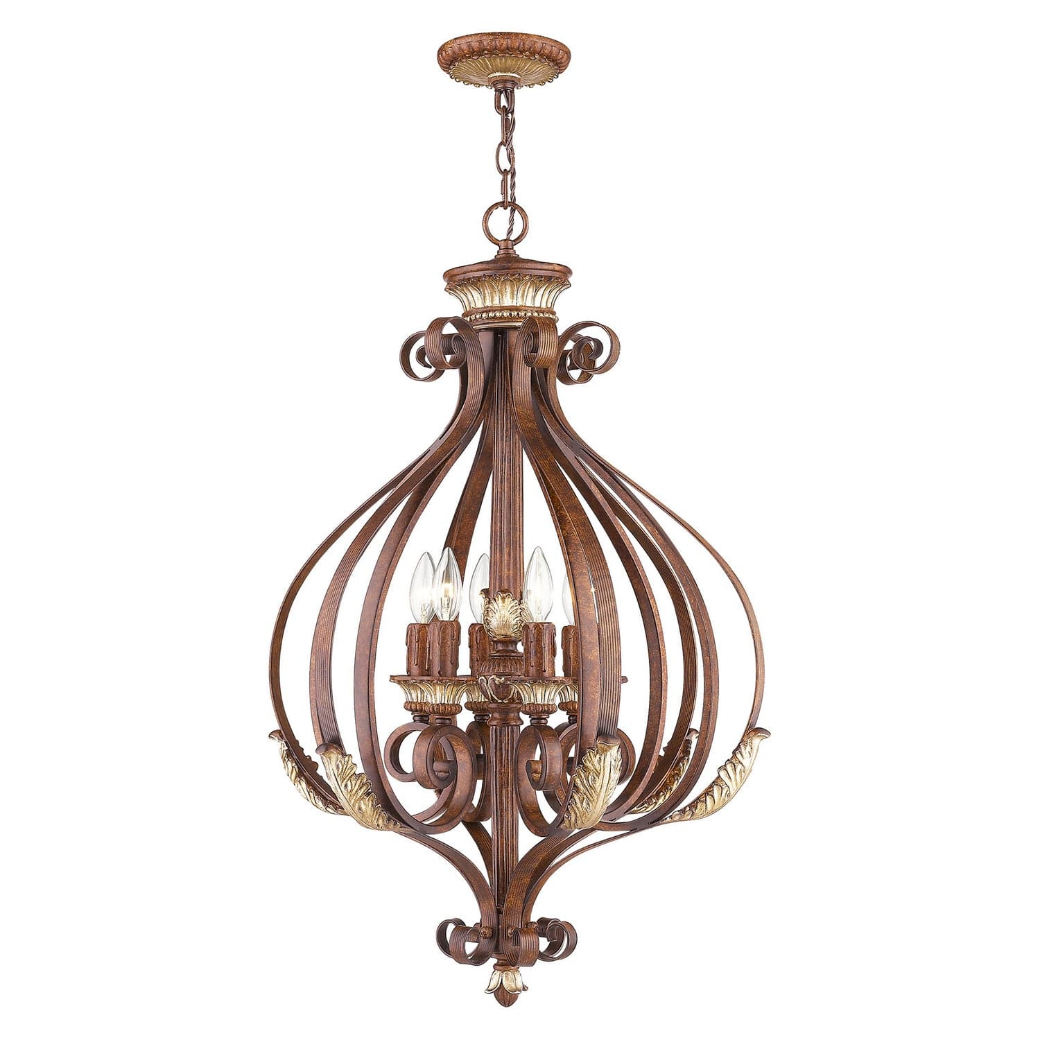 Livex Lighting - 8557-63 - Six Light Foyer Pendant - Villa Verona - Hand Applied Verona Bronze w/ Aged Gold Leafs