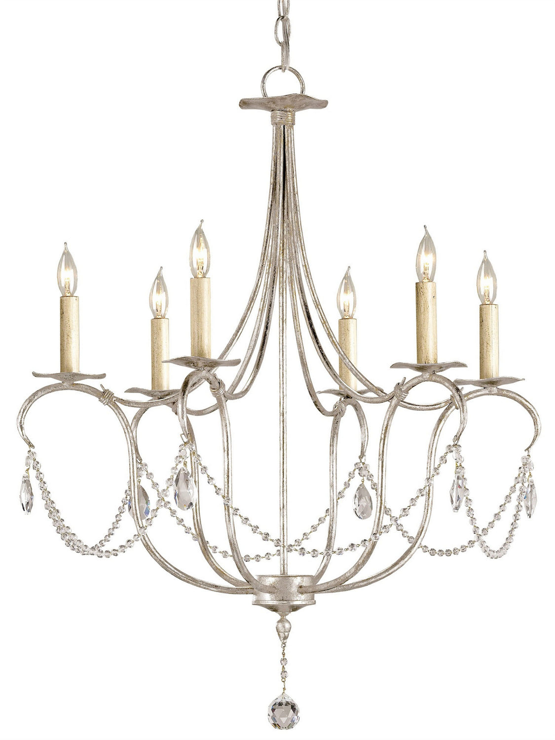 Six Light Chandelier from the Crystal collection in Silver Leaf finish