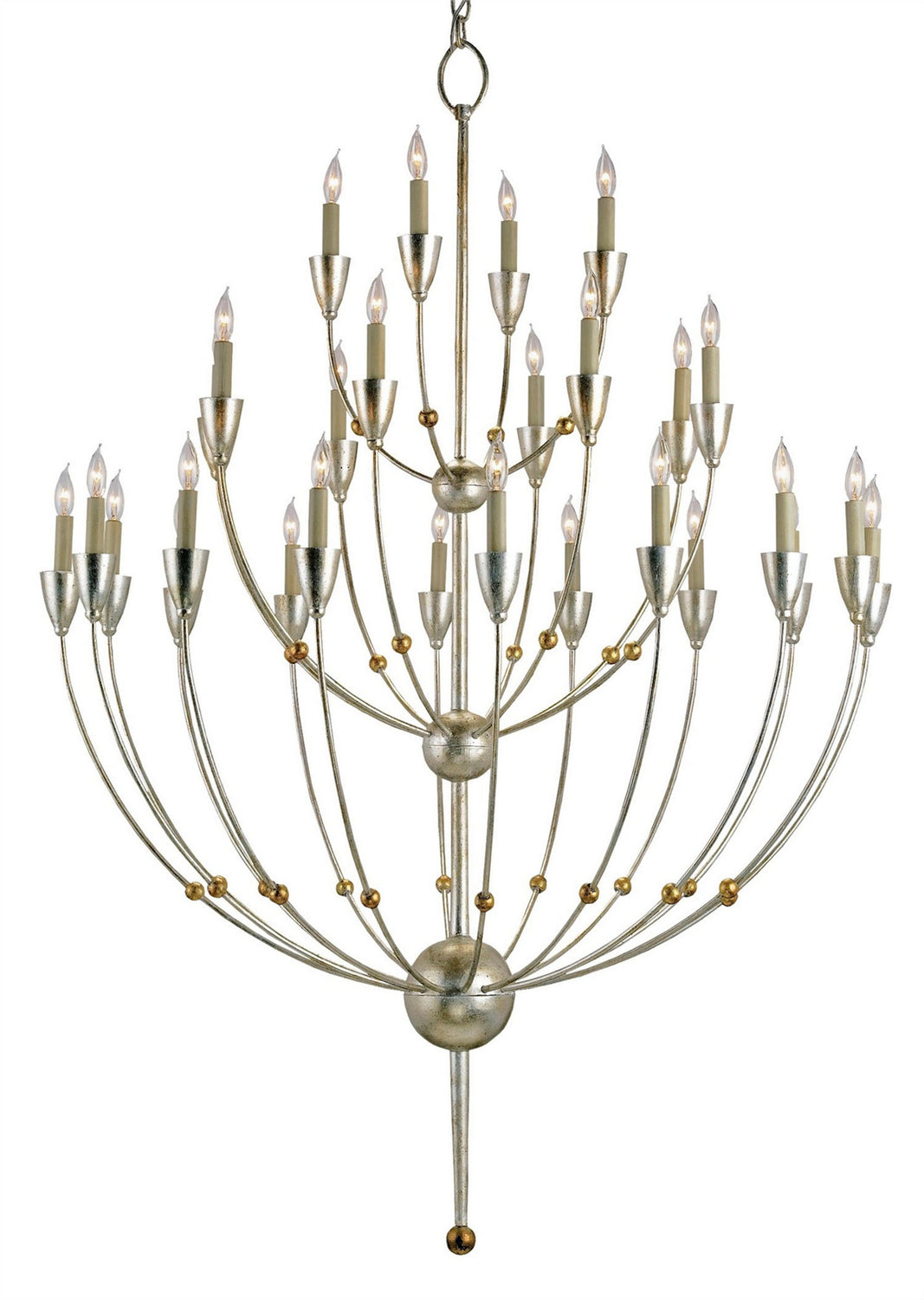 28 Light Chandelier from the Paradox collection in Silver Granello/Gold Leaf finish