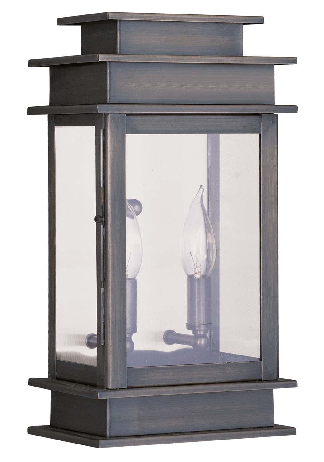 Livex Lighting - 2014-29 - Two Light Outdoor Wall Lantern - Princeton - Vintage Pewter w/ Polished Chrome Stainless Steel