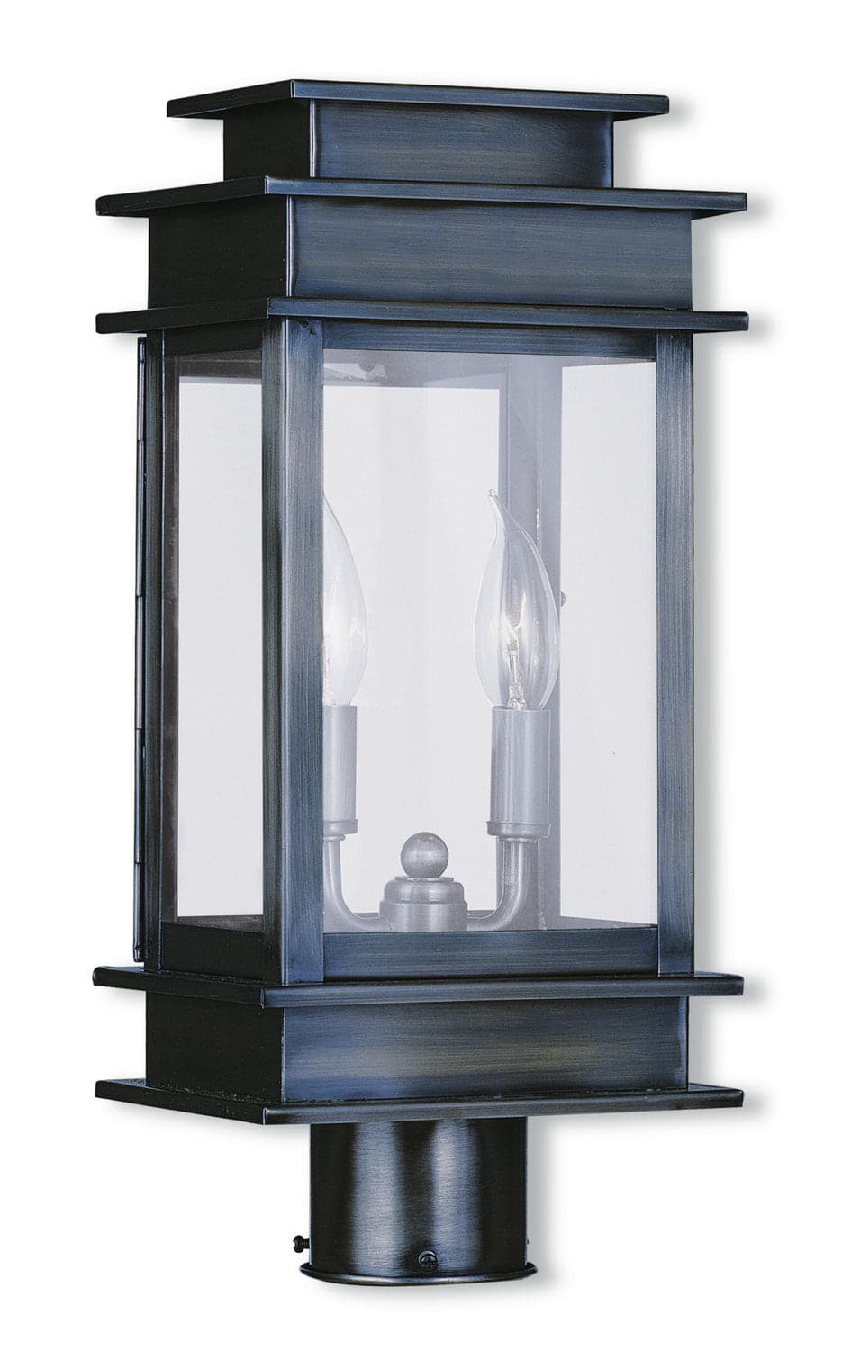 Livex Lighting - 2015-29 - Two Light Outdoor Post Lantern - Princeton - Vintage Pewter w/ Polished Chrome Stainless Steel