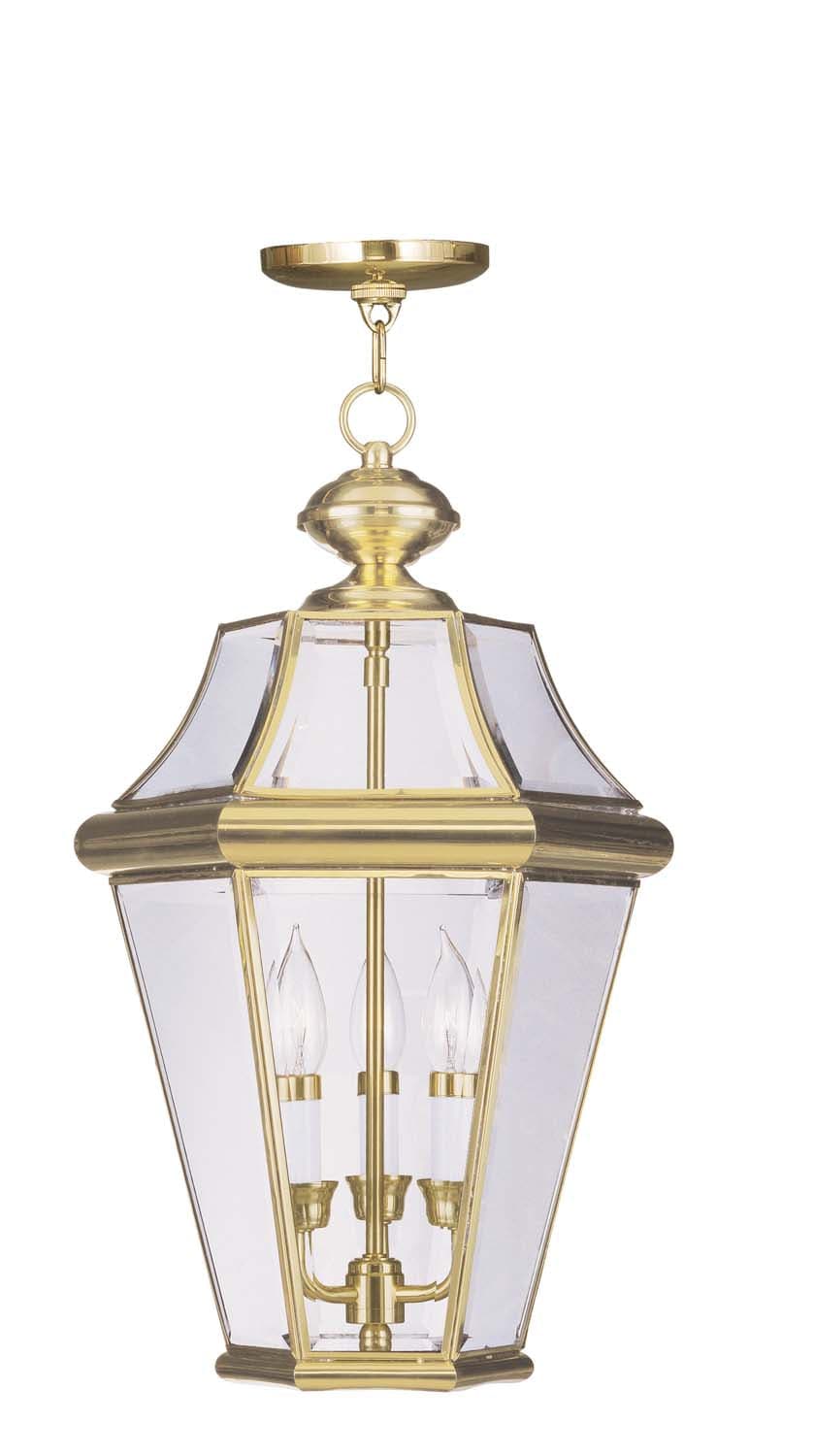 Livex Lighting - 2365-02 - Three Light Outdoor Pendant - Georgetown - Polished Brass