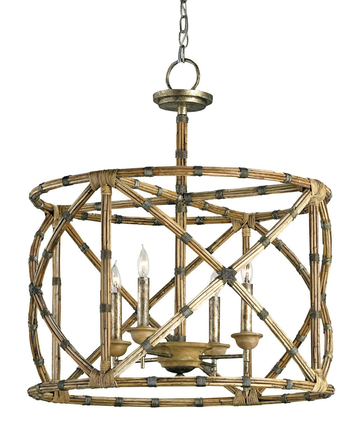 Four Light Lantern from the Palm collection in Pyrite Bronze/Washed Wood/Natural finish