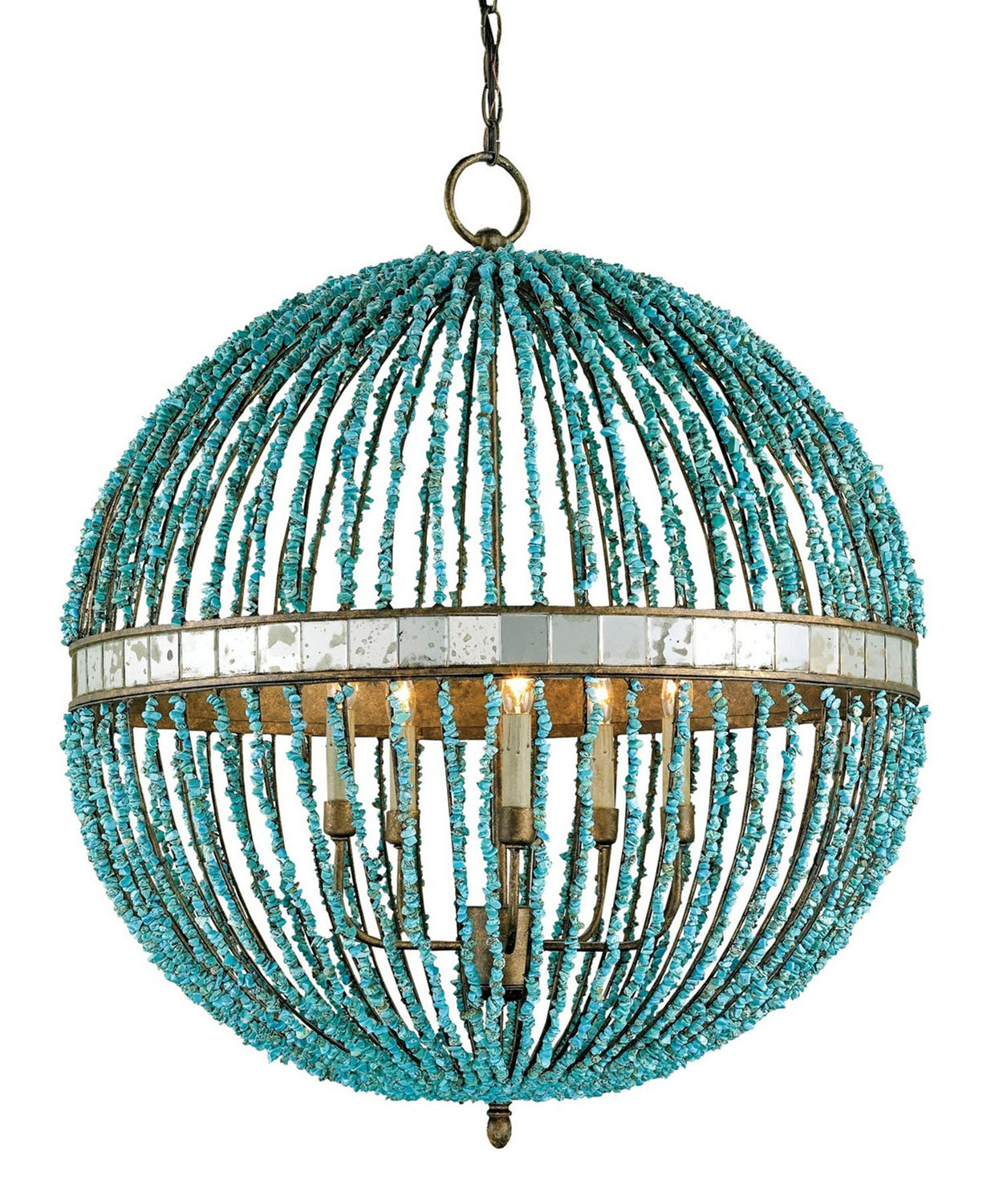 Five Light Chandelier from the Alberto collection in Turquoise/Cupertino/Antique Mirror finish