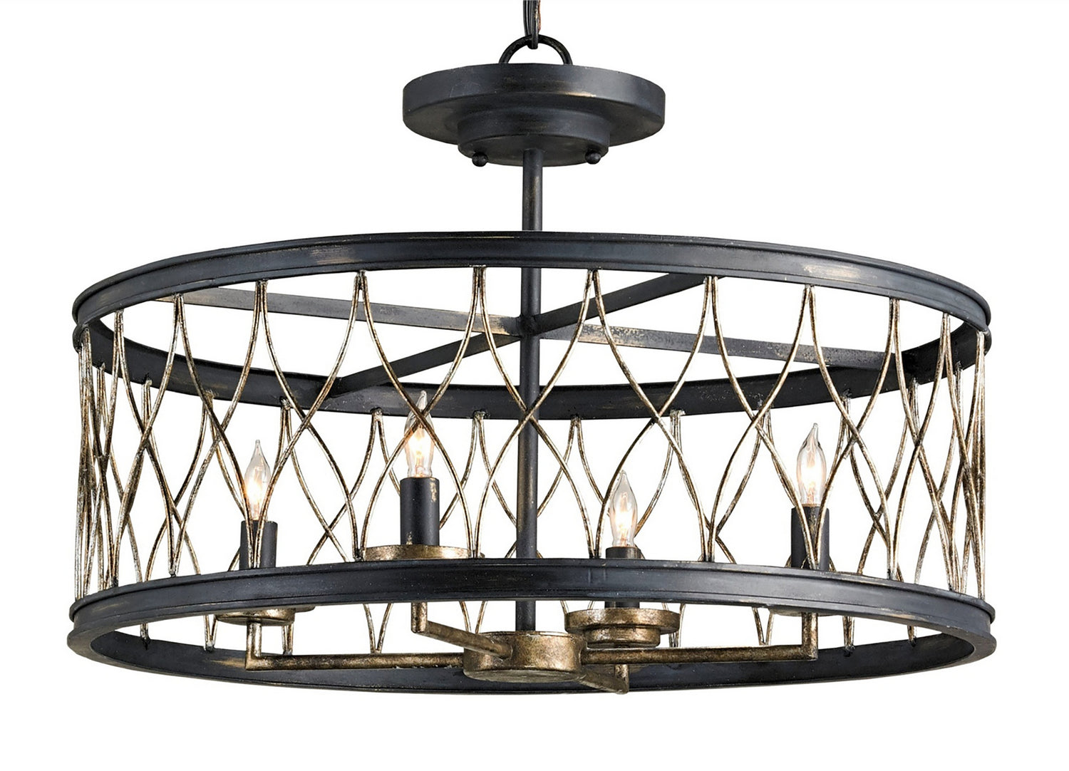 Four Light Pendant from the Crisscross collection in French Black/Pyrite Bronze finish