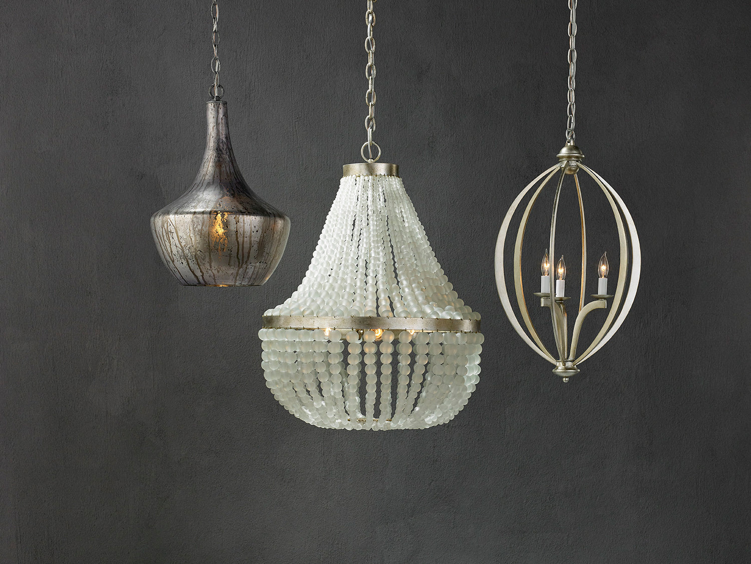 Three Light Chandelier from the Chanteuse collection in Silver Granello finish